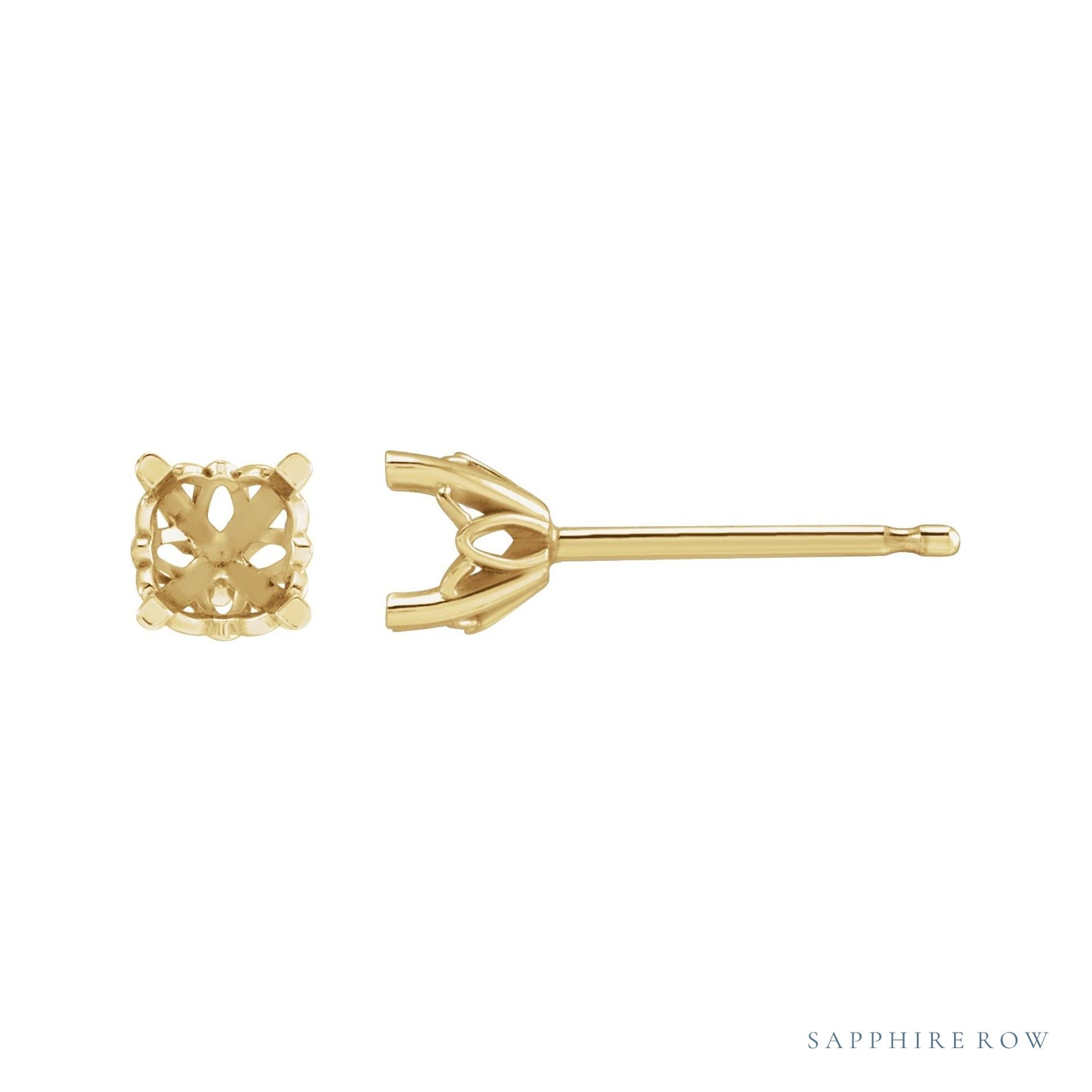 Sapphire Row Round 4-Prong Stud Earrings setting in 14K Yellow Gold, shown with a center stone (sold separately)