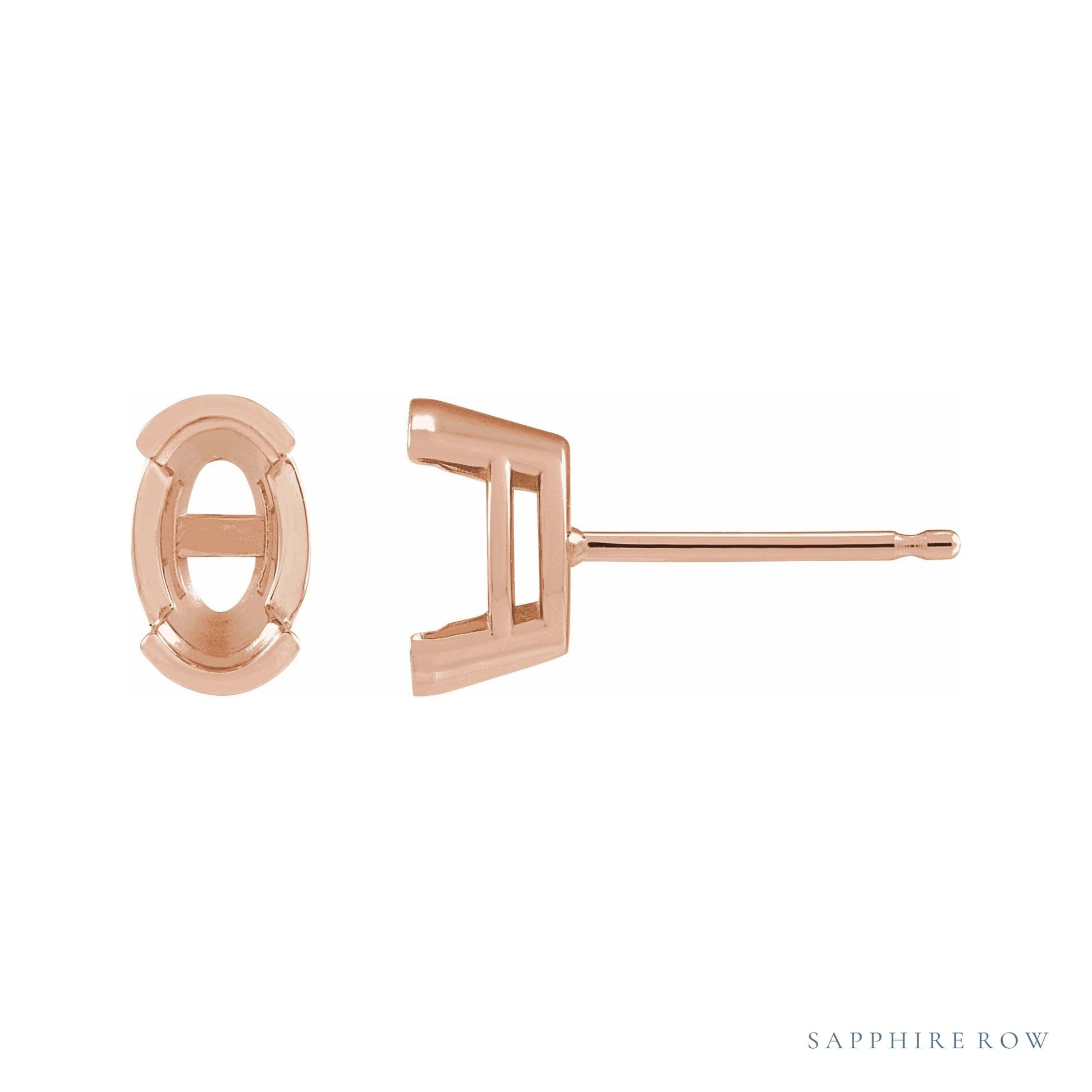 Sapphire Row Half-Bezel Solitaire Stud Earrings setting in 14K Rose Gold, shown with a center stone (sold separately)