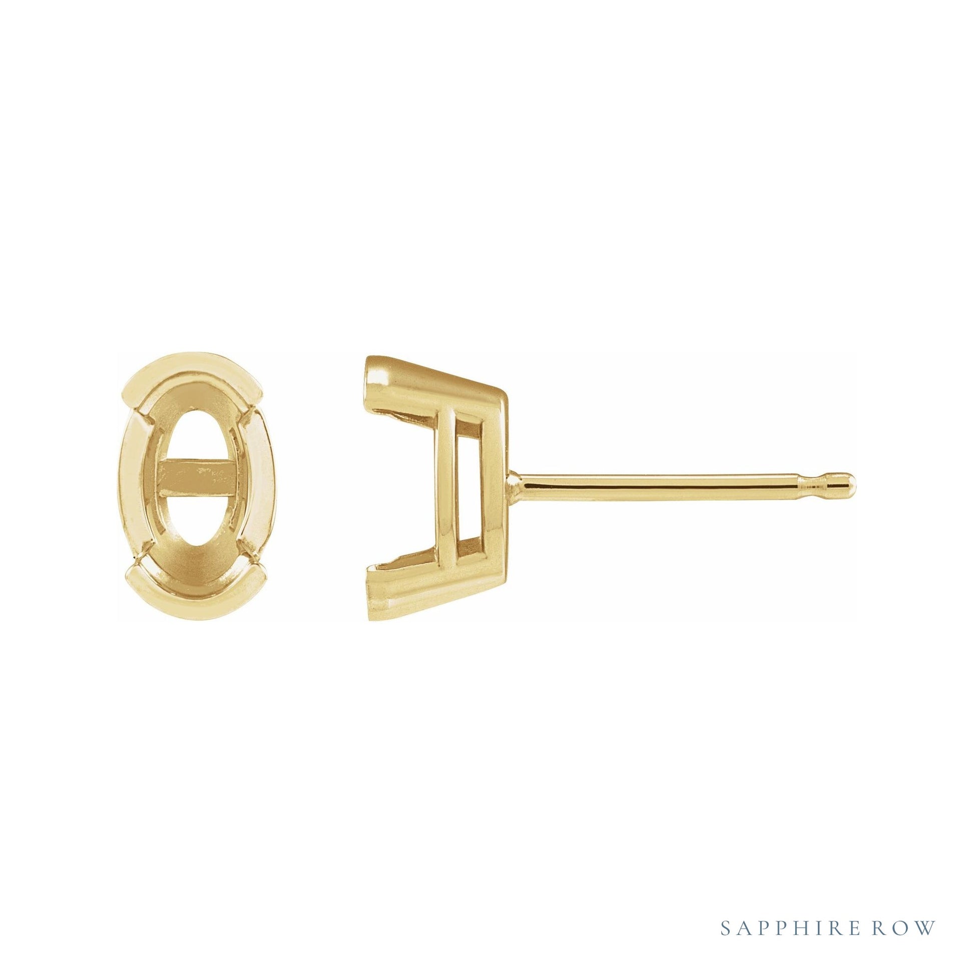 Sapphire Row Half-Bezel Solitaire Stud Earrings setting in 14K Yellow Gold, shown with a center stone (sold separately)