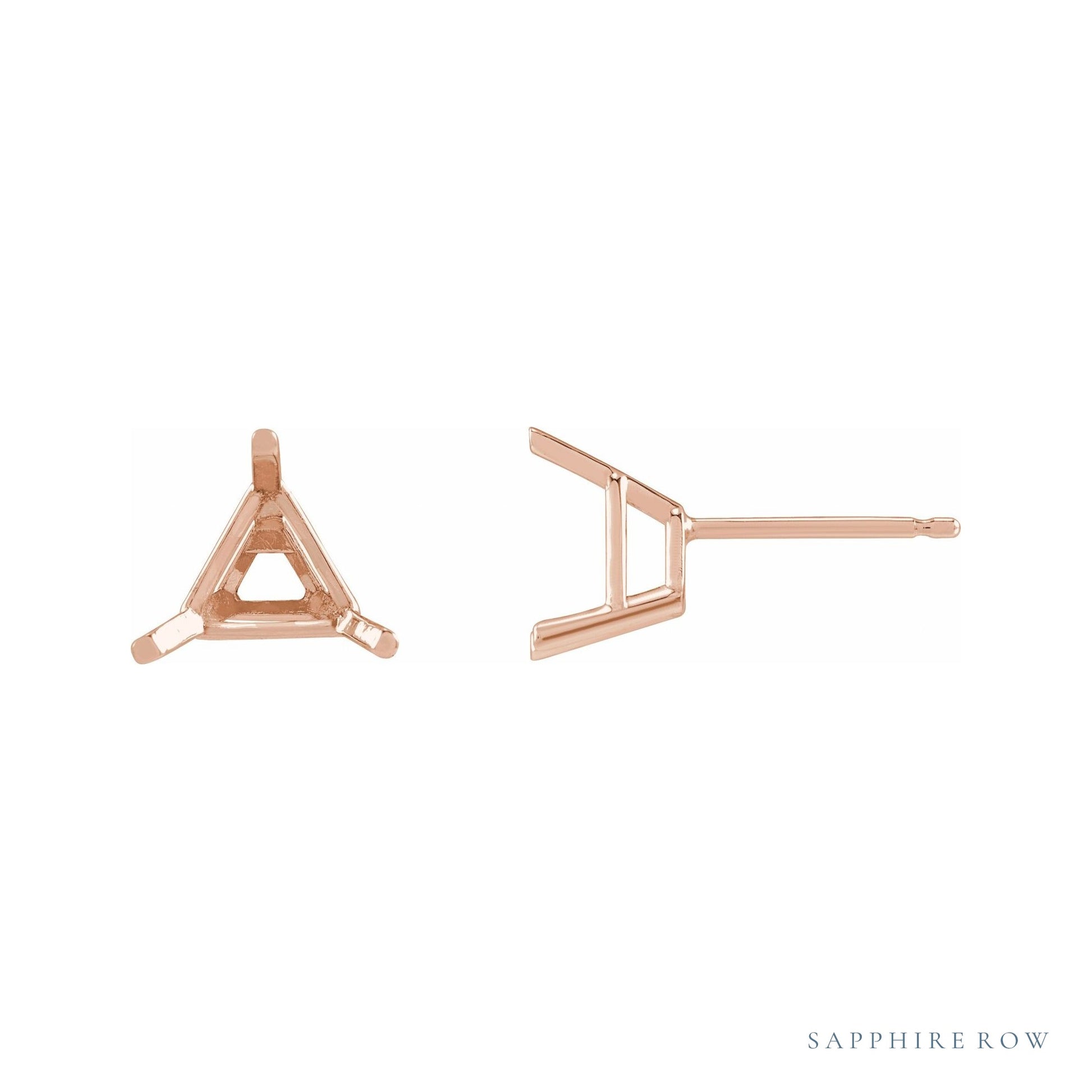 Sapphire Row Triangle 3-Prong Stud Earrings setting in 14K Rose Gold, shown with a center stone (sold separately)