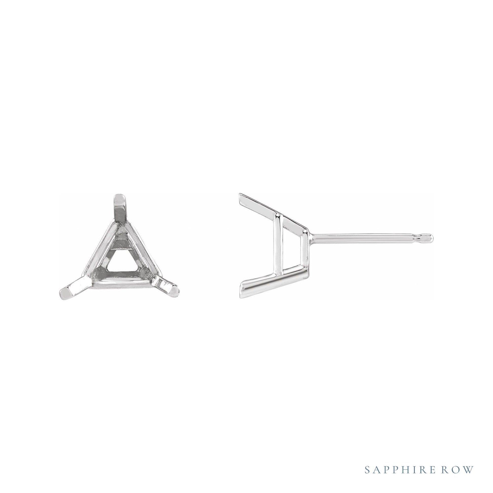 Sapphire Row Triangle 3-Prong Stud Earrings setting in Platinum, shown with a center stone (sold separately)
