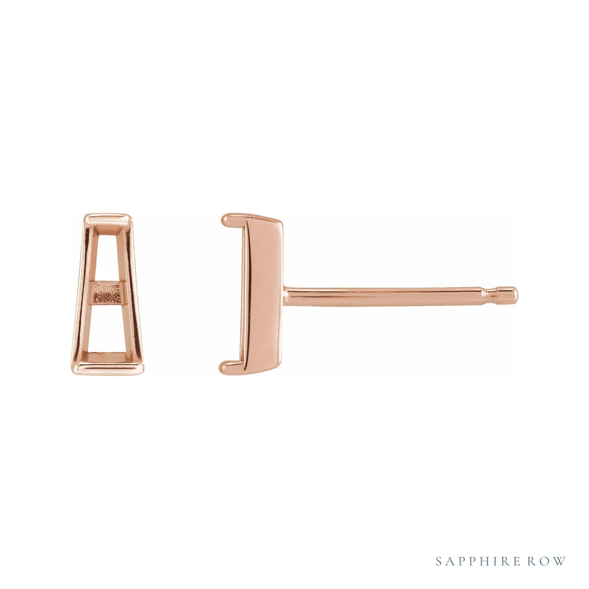 Sapphire Row Tapered Baguette Stud Earrings setting in 14K Rose Gold, shown with a center stone (sold separately)