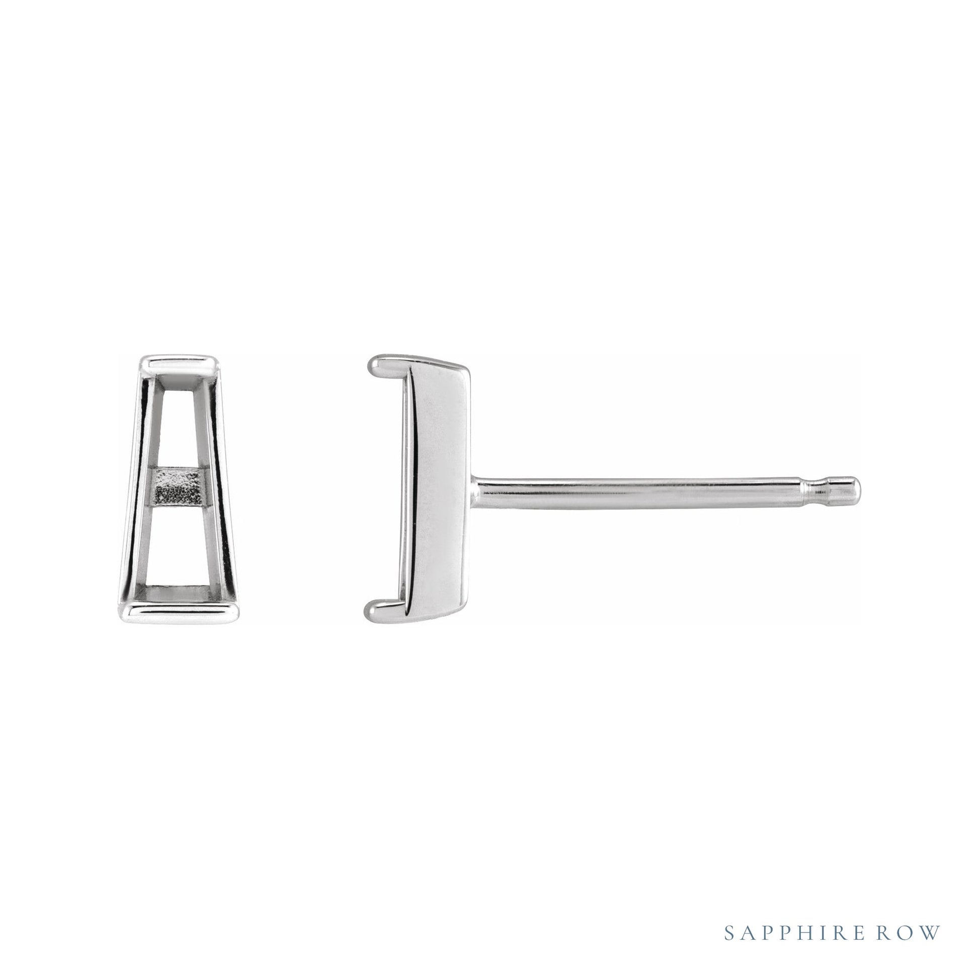 Sapphire Row Tapered Baguette Stud Earrings setting in 14K White Gold, shown with a center stone (sold separately)