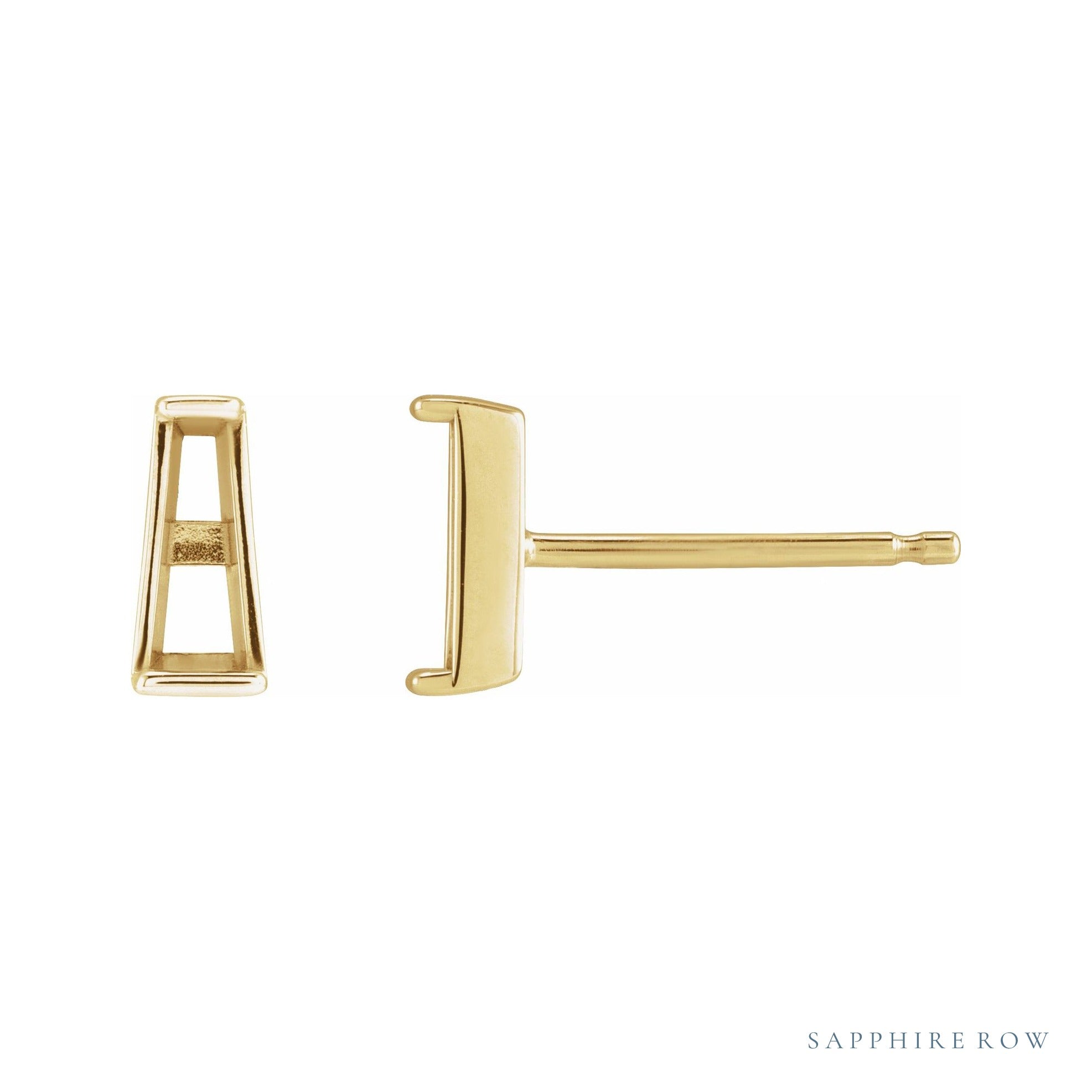 Sapphire Row Tapered Baguette Stud Earrings setting in 14K Yellow Gold, shown with a center stone (sold separately)