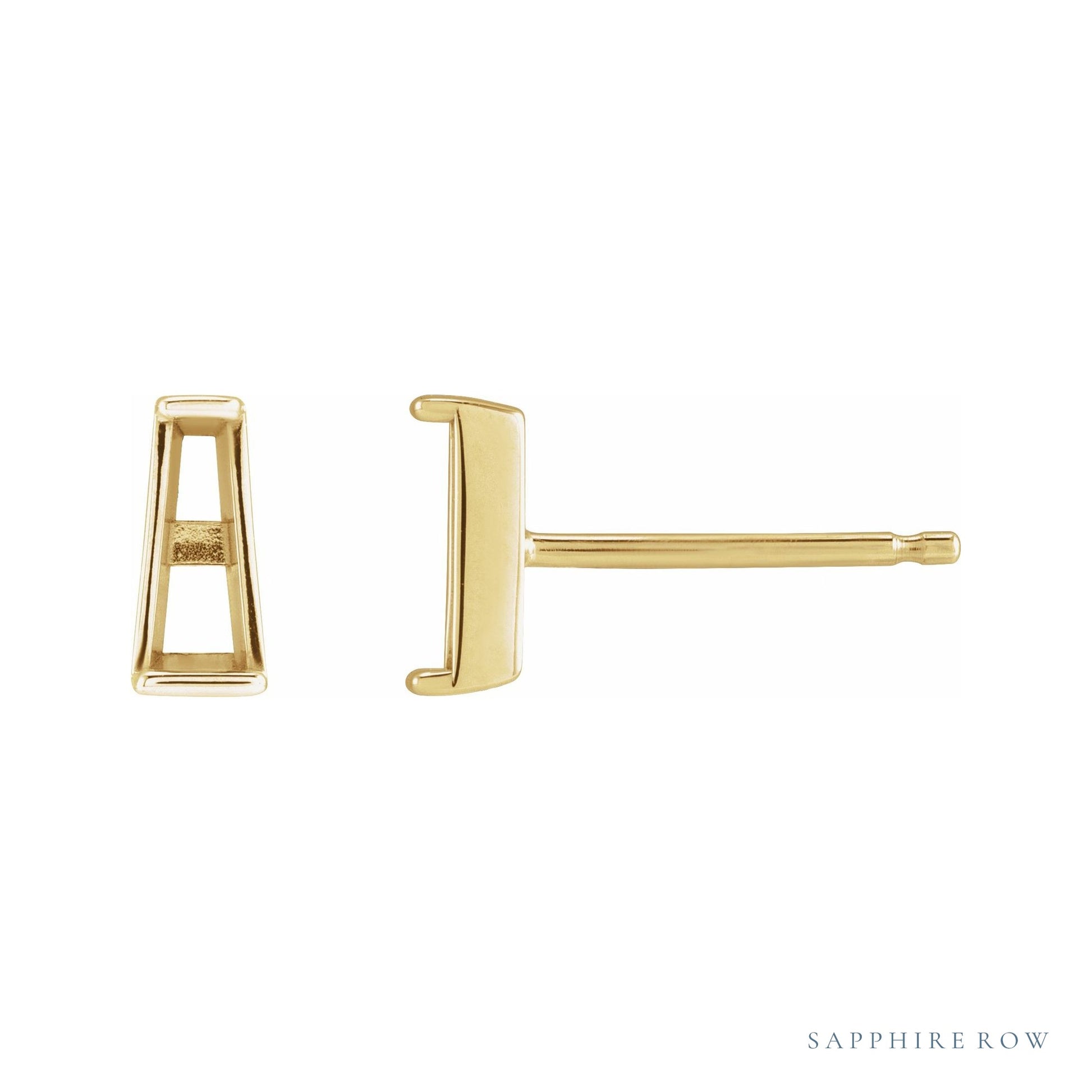 Sapphire Row Tapered Baguette Stud Earrings setting in 14K Yellow Gold, shown with a center stone (sold separately)
