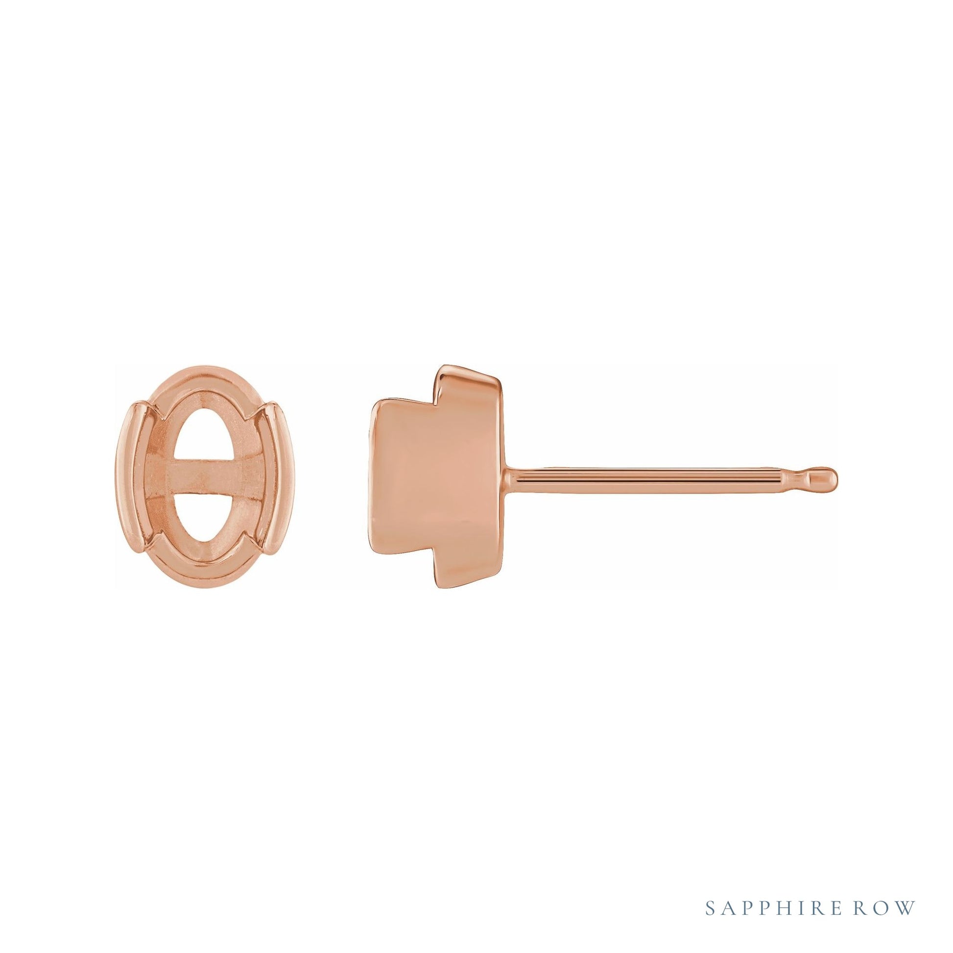Sapphire Row Oval Half-Bezel Stud Earrings setting in 14K Rose Gold, shown with a center stone (sold separately)