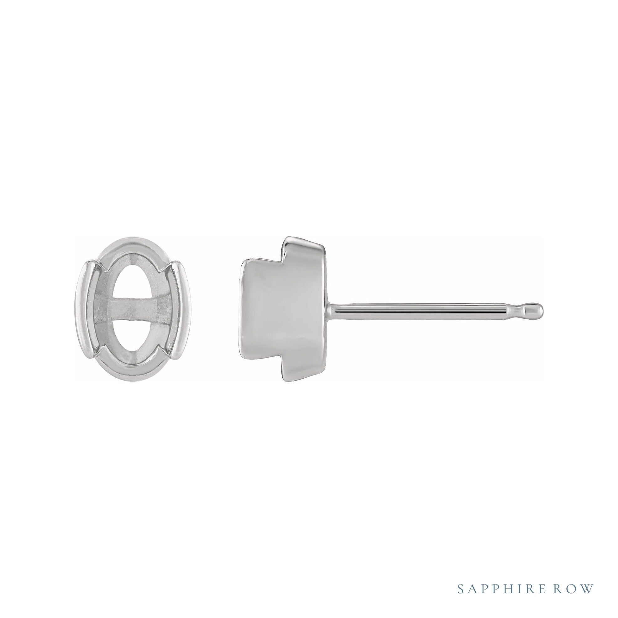 Sapphire Row Oval Half-Bezel Stud Earrings setting in 14K White Gold, shown with a center stone (sold separately)