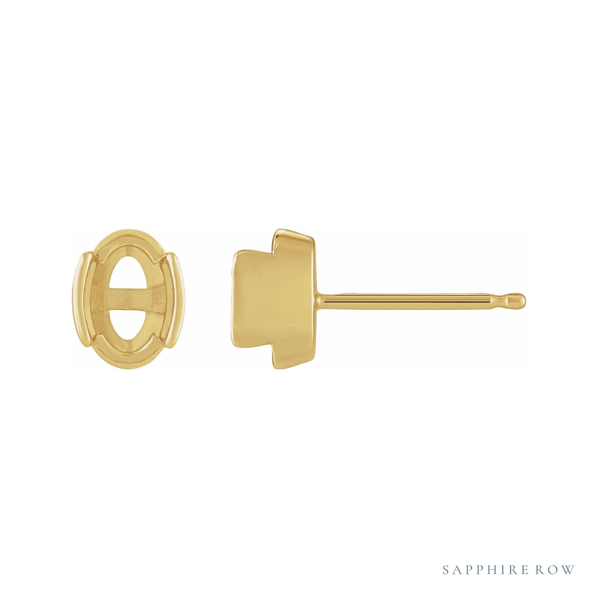 Sapphire Row Oval Half-Bezel Stud Earrings setting in 14K Yellow Gold, shown with a center stone (sold separately)