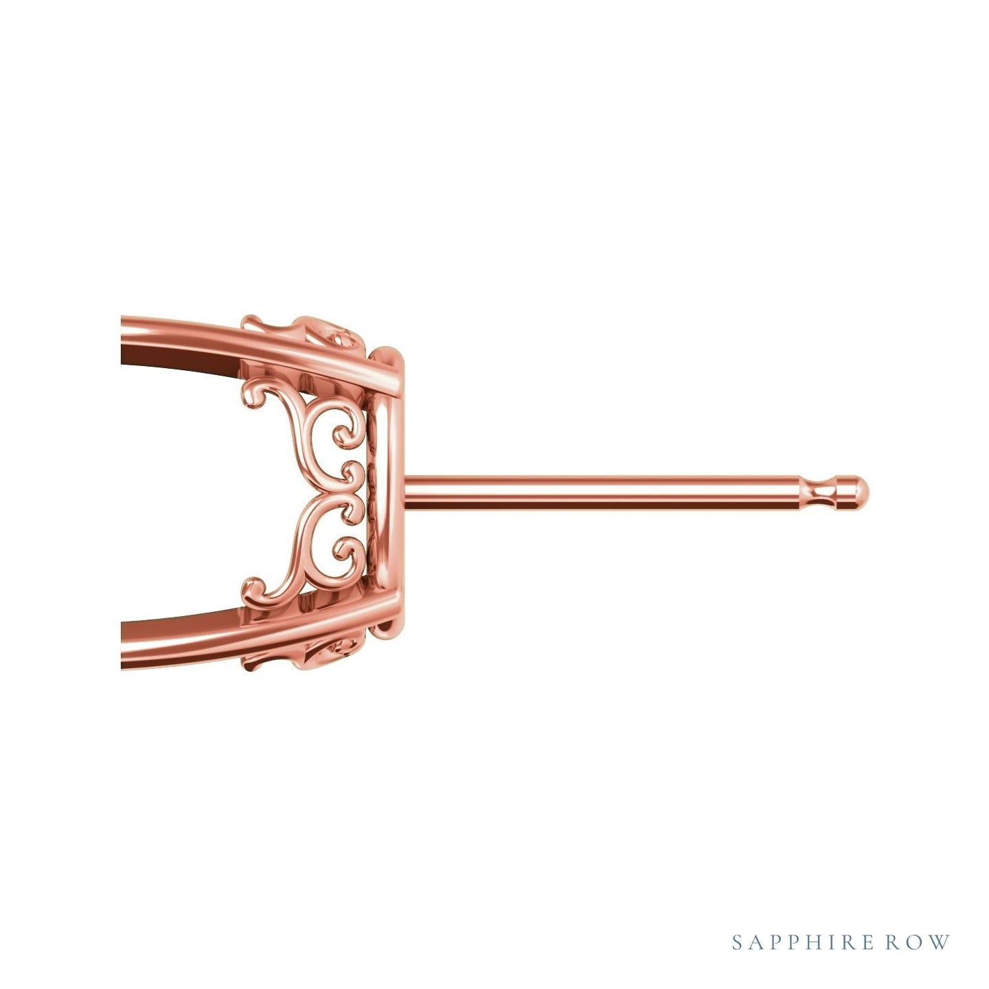 Sapphire Row Oval 4-Prong Scroll Stud Earrings setting in 14K Rose Gold, shown with a center stone (sold separately)