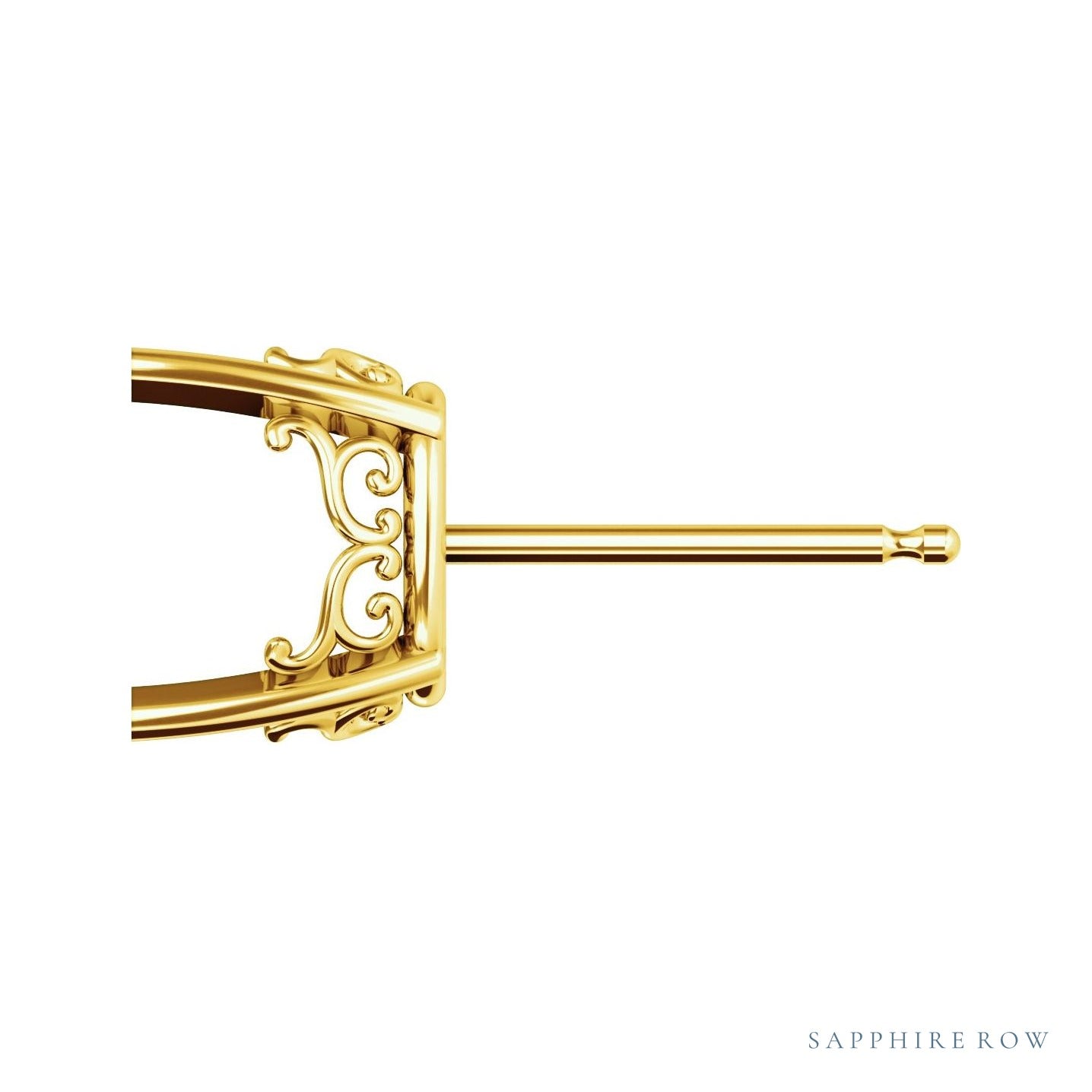 Sapphire Row Oval 4-Prong Scroll Stud Earrings setting in 14K Yellow Gold, shown with a center stone (sold separately)
