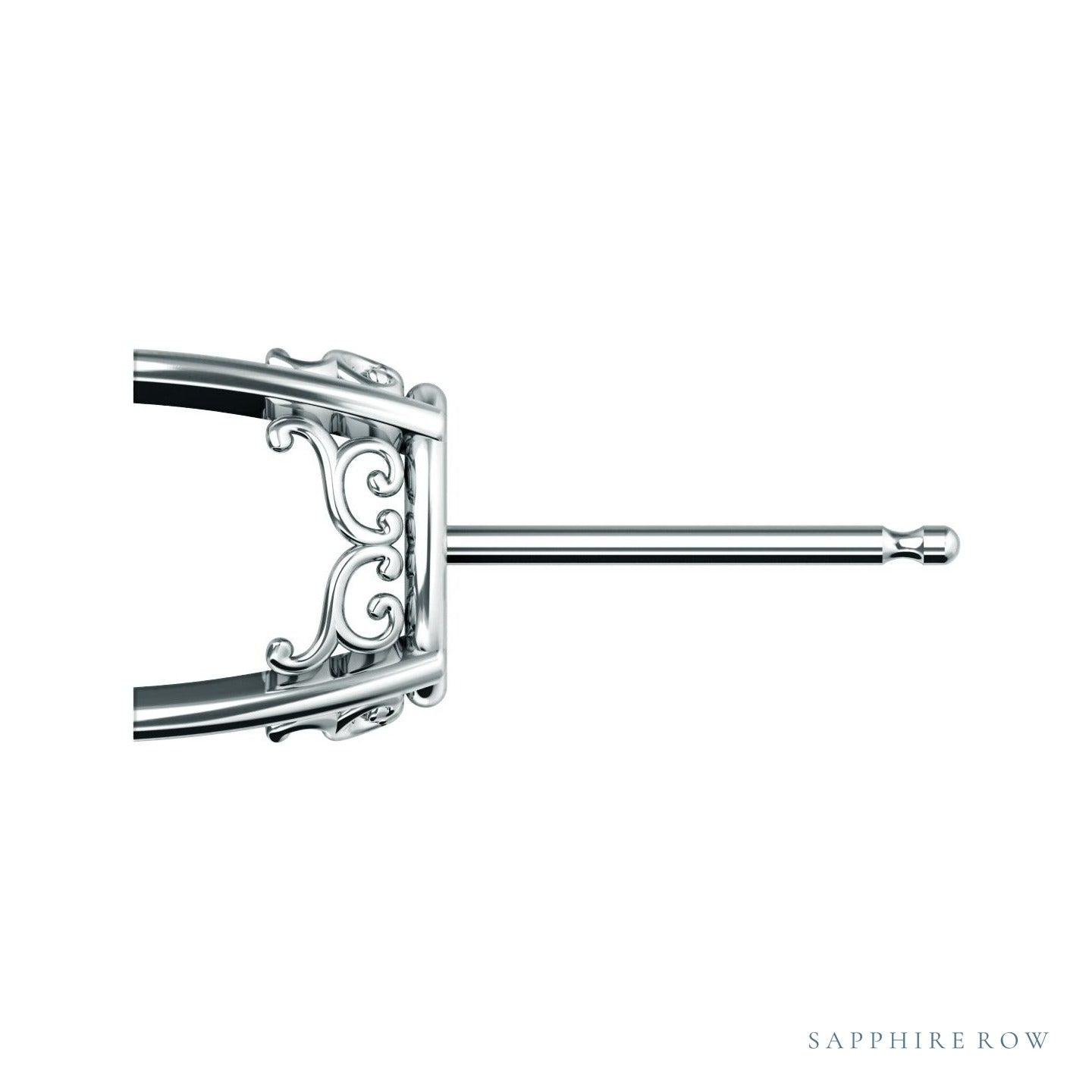 Sapphire Row Oval 4-Prong Scroll Stud Earrings setting in Platinum, shown with a center stone (sold separately)