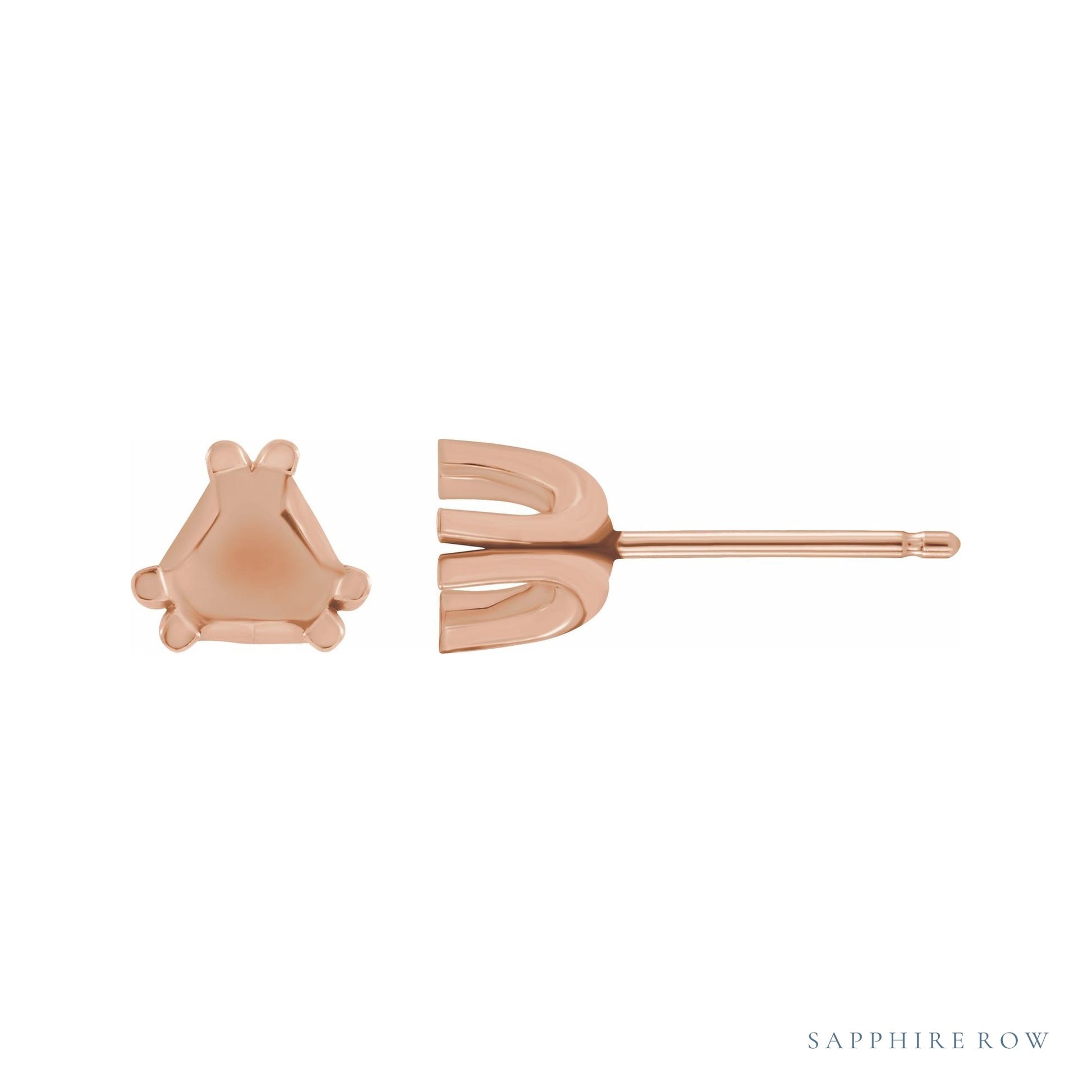 Sapphire Row Trillion U-Prong Stud Earrings setting in 14K Rose Gold, shown with a center stone (sold separately)