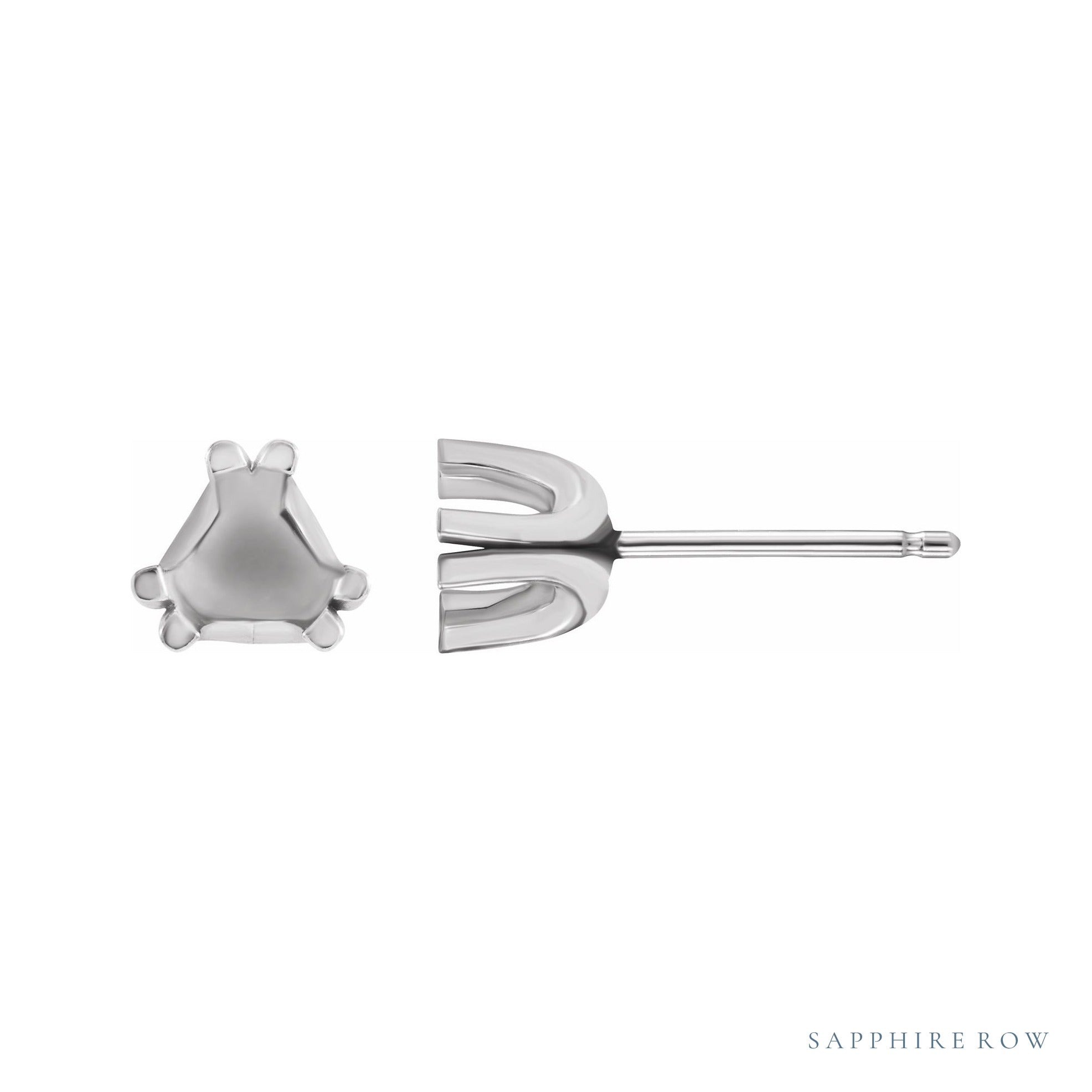 Sapphire Row Trillion U-Prong Stud Earrings setting in 14K White Gold, shown with a center stone (sold separately)