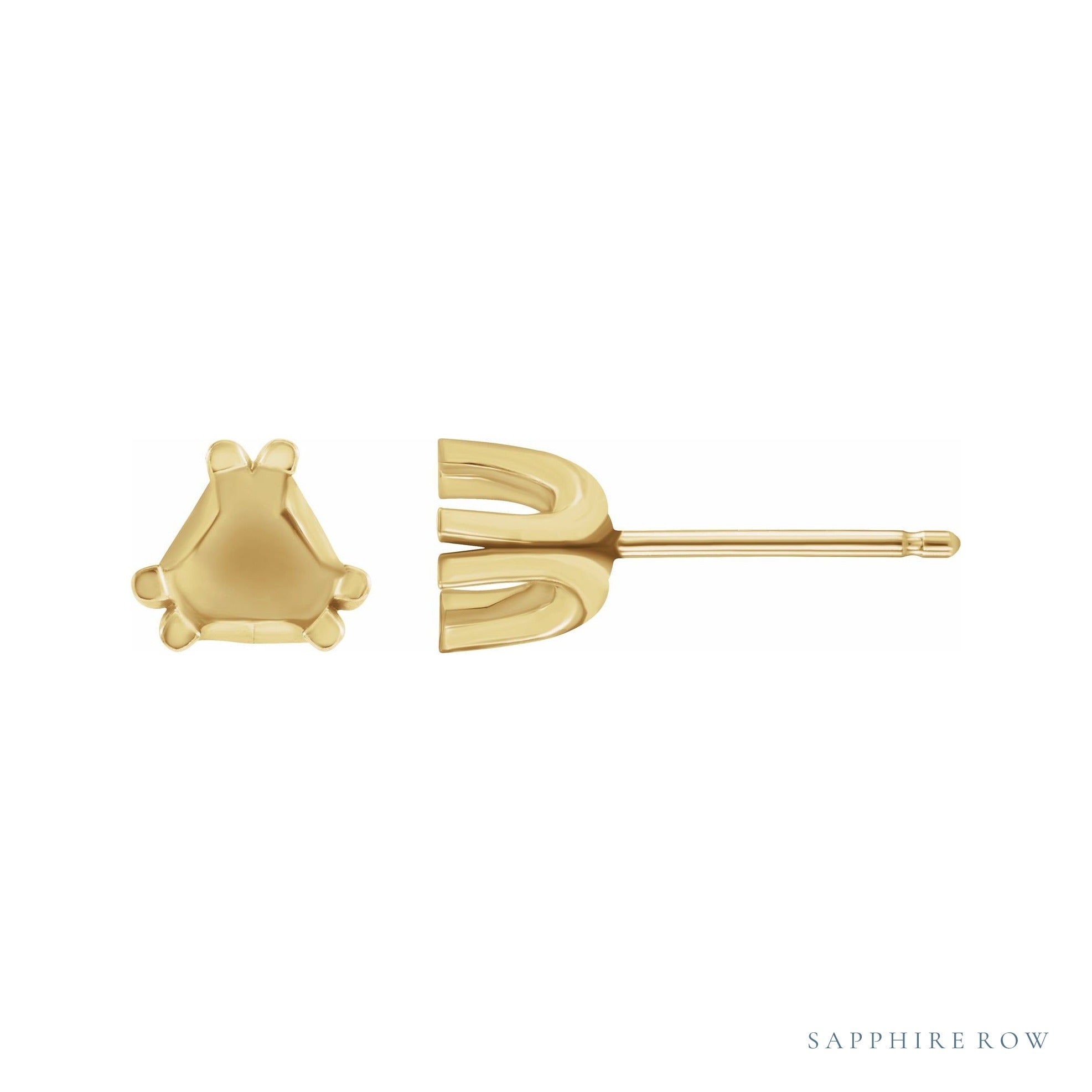 Sapphire Row Trillion U-Prong Stud Earrings setting in 14K Yellow Gold, shown with a center stone (sold separately)