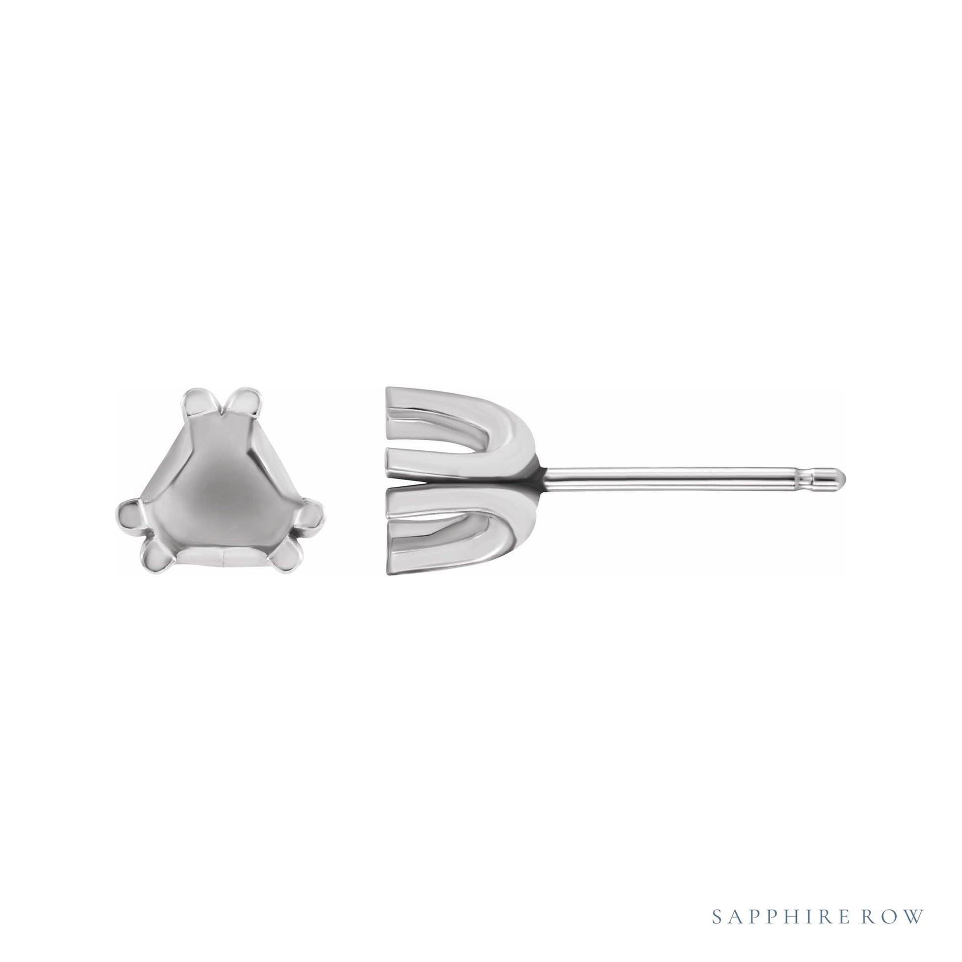Sapphire Row Trillion U-Prong Stud Earrings setting in Platinum, shown with a center stone (sold separately)