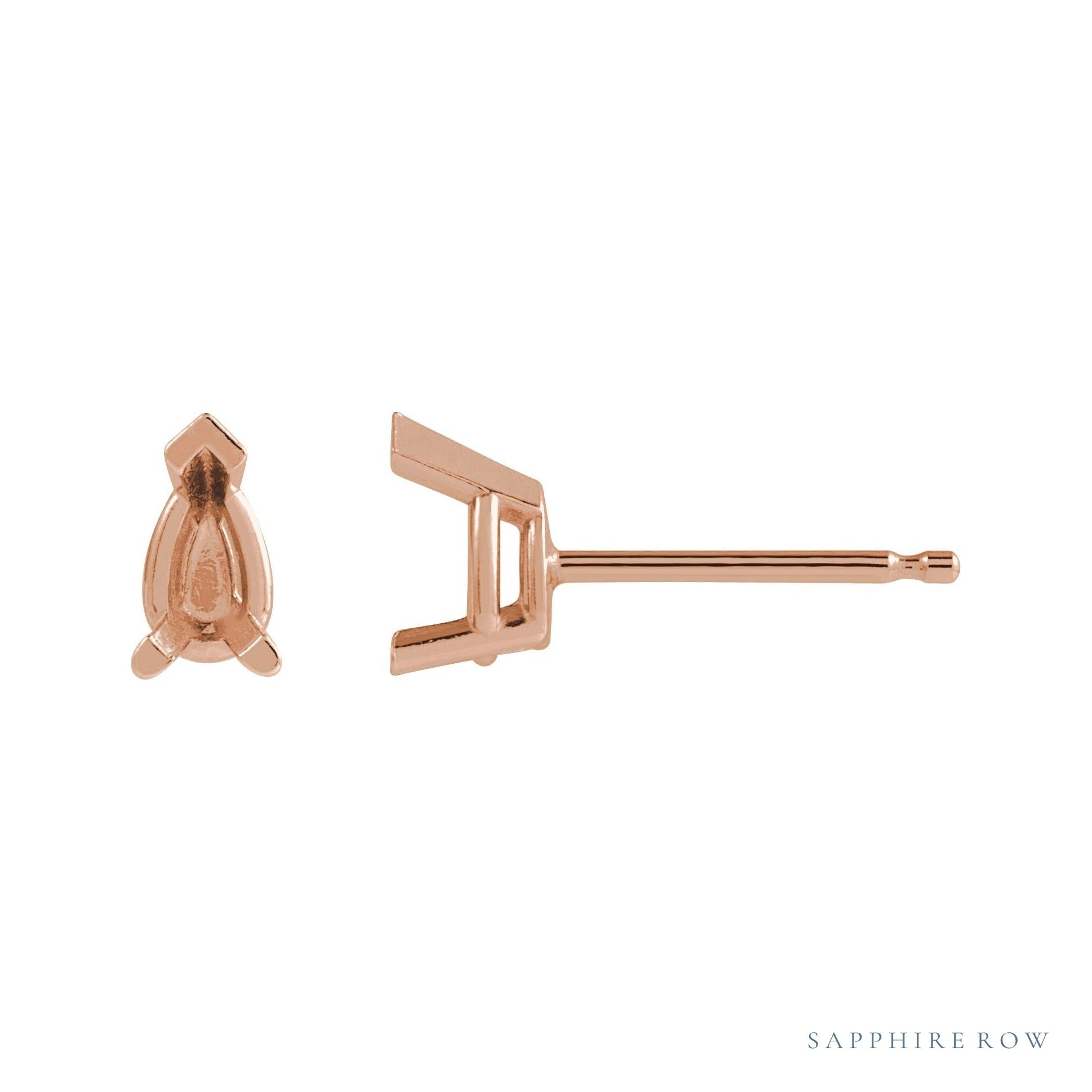 Sapphire Row Pear 3-Prong V-End Stud Earrings setting in 14K Rose Gold, shown with a center stone (sold separately)