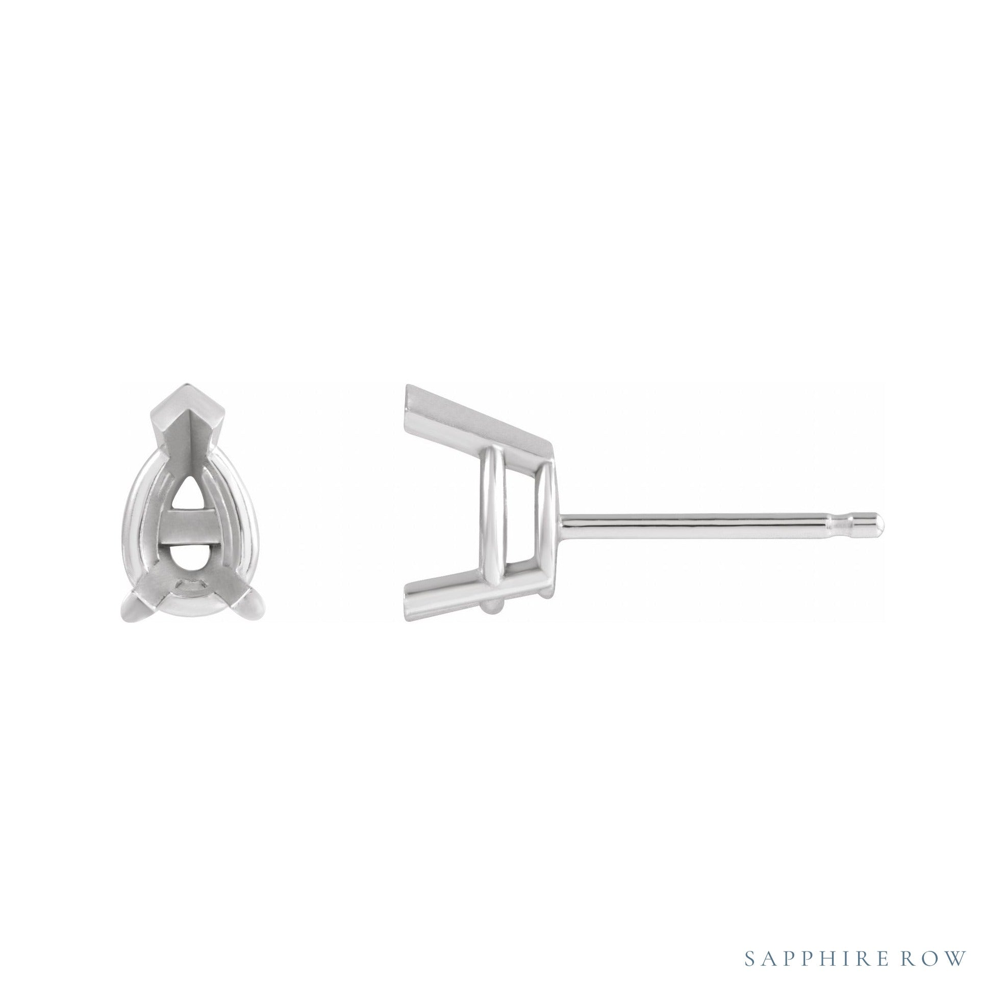 Sapphire Row Pear 3-Prong V-End Stud Earrings setting in 14K White Gold, shown with a center stone (sold separately)
