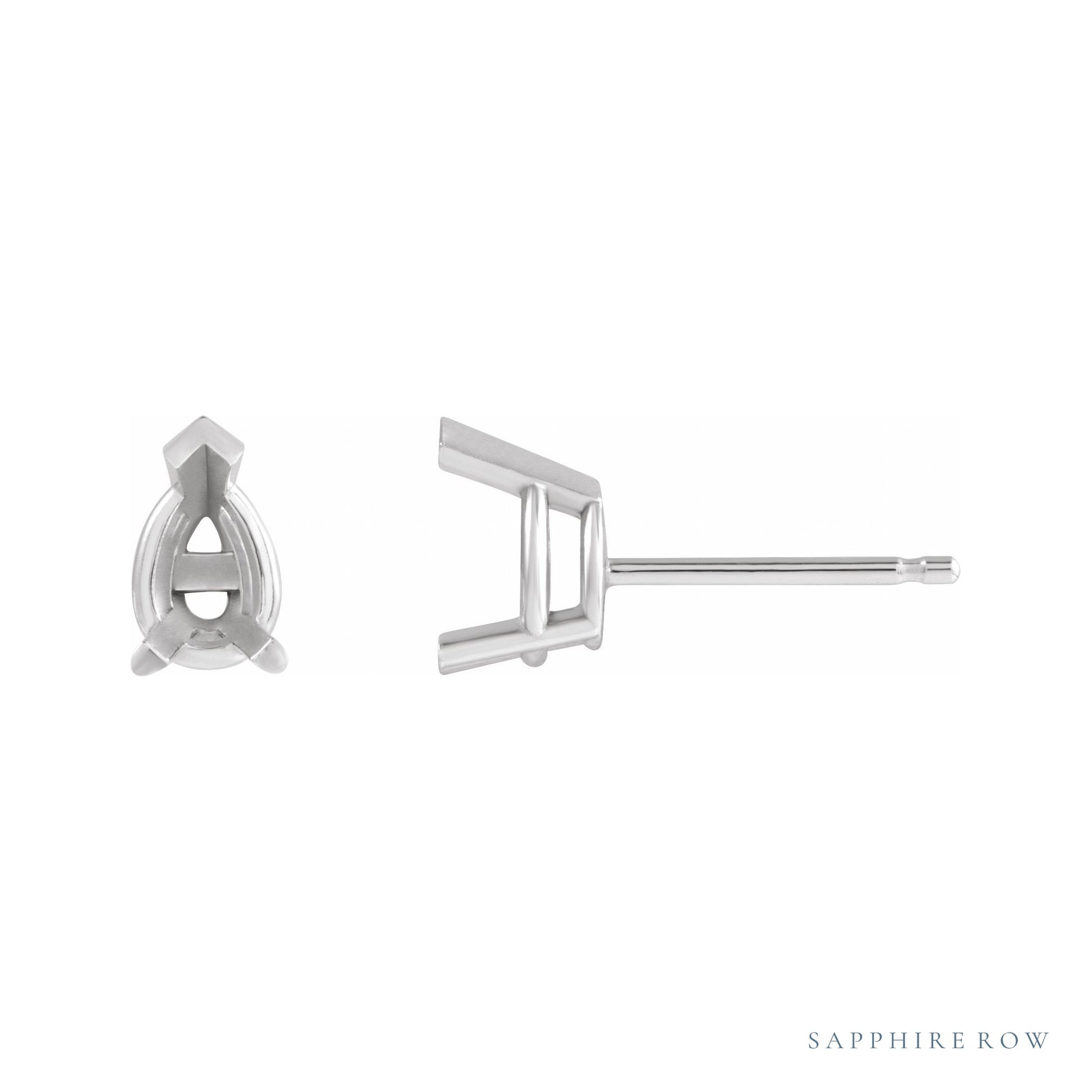 Sapphire Row Pear 3-Prong V-End Stud Earrings setting in 14K White Gold, shown with a center stone (sold separately)