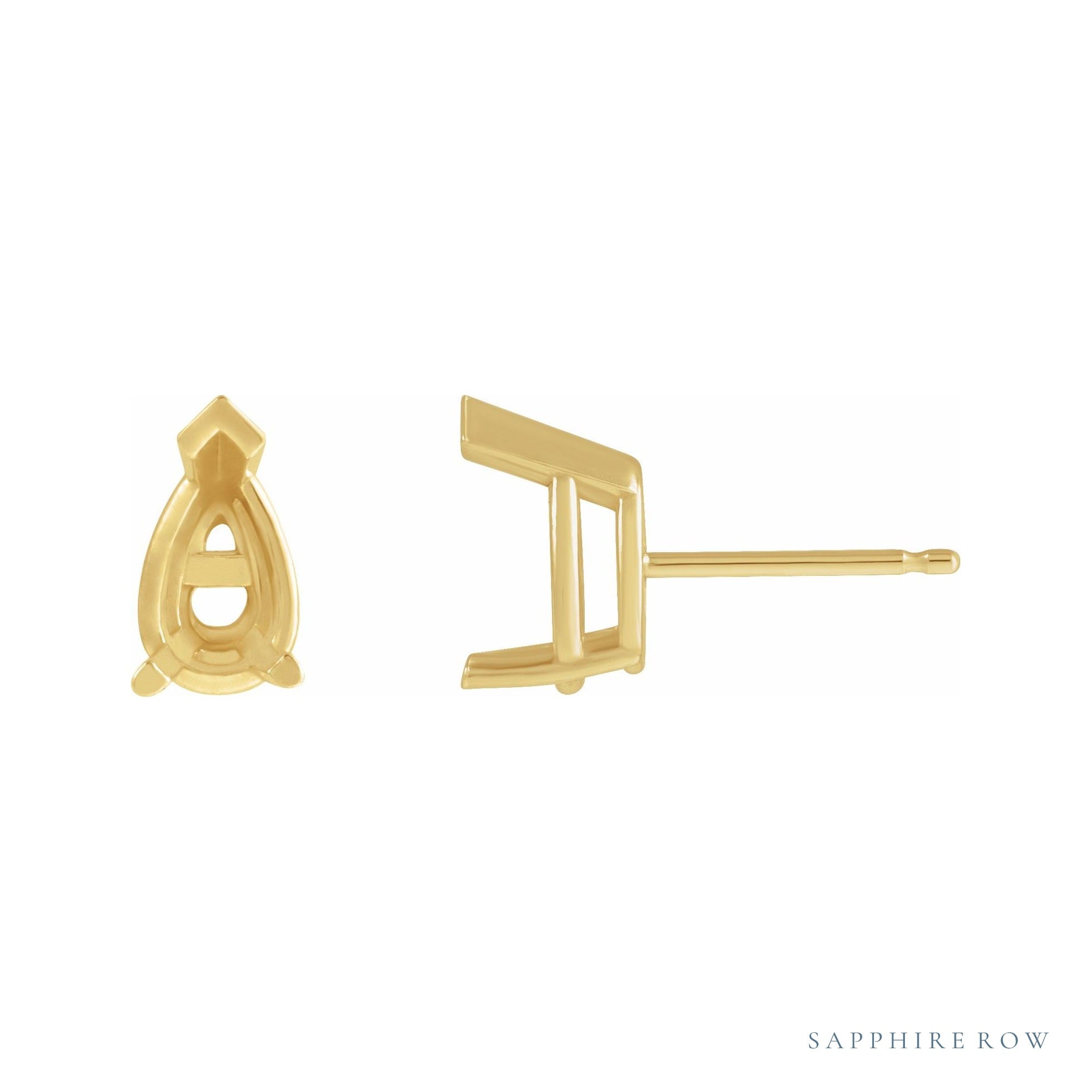 Sapphire Row Pear 3-Prong V-End Stud Earrings setting in 14K Yellow Gold, shown with a center stone (sold separately)