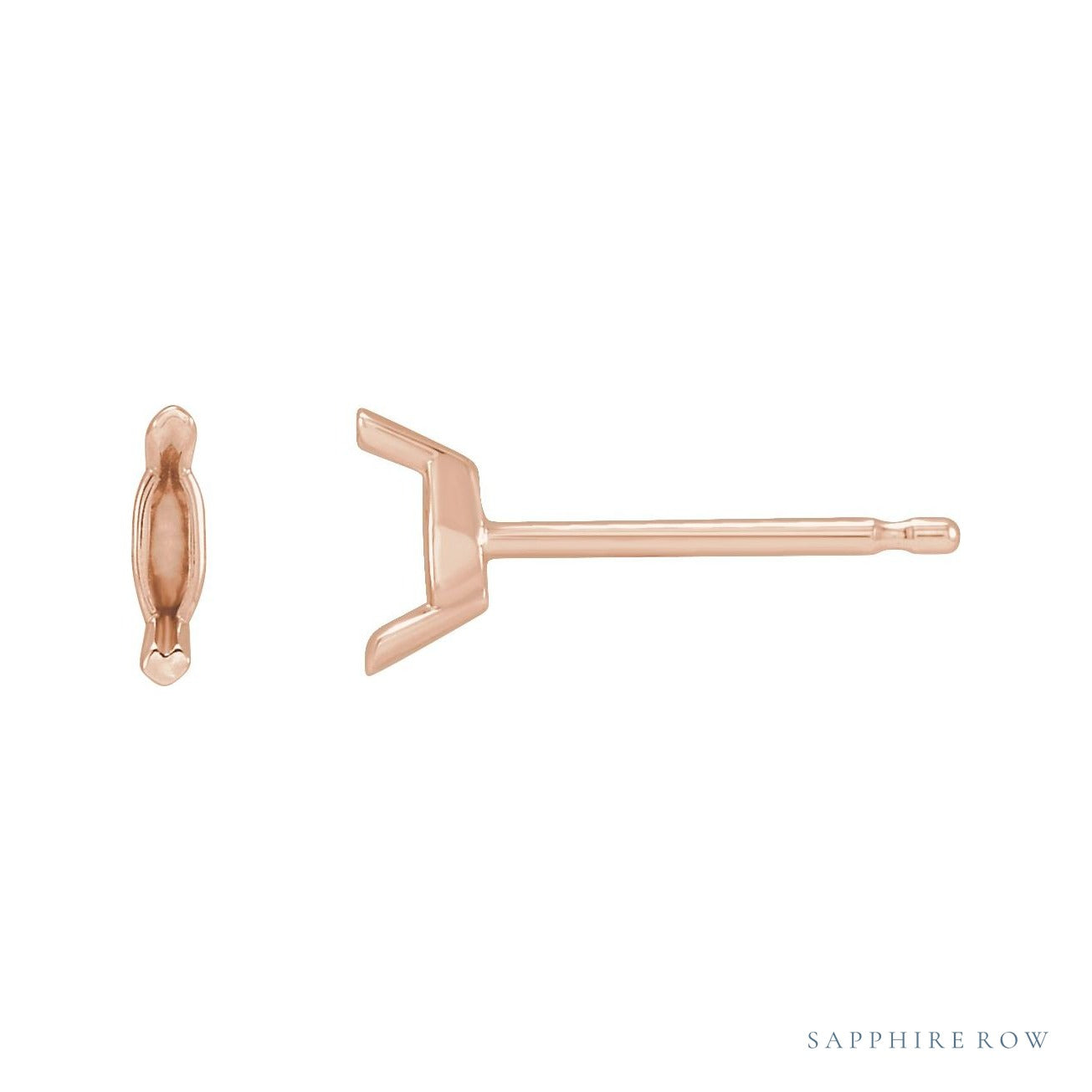 Sapphire Row Solitaire V-Prong Stud Earrings setting in 14K Rose Gold, shown with a center stone (sold separately)