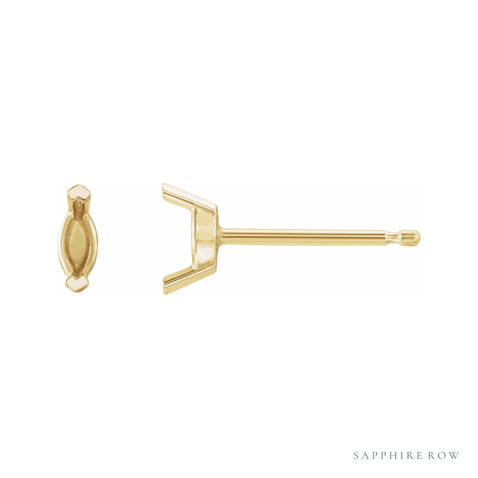 Sapphire Row Solitaire V-Prong Stud Earrings setting in 14K Yellow Gold, shown with a center stone (sold separately)