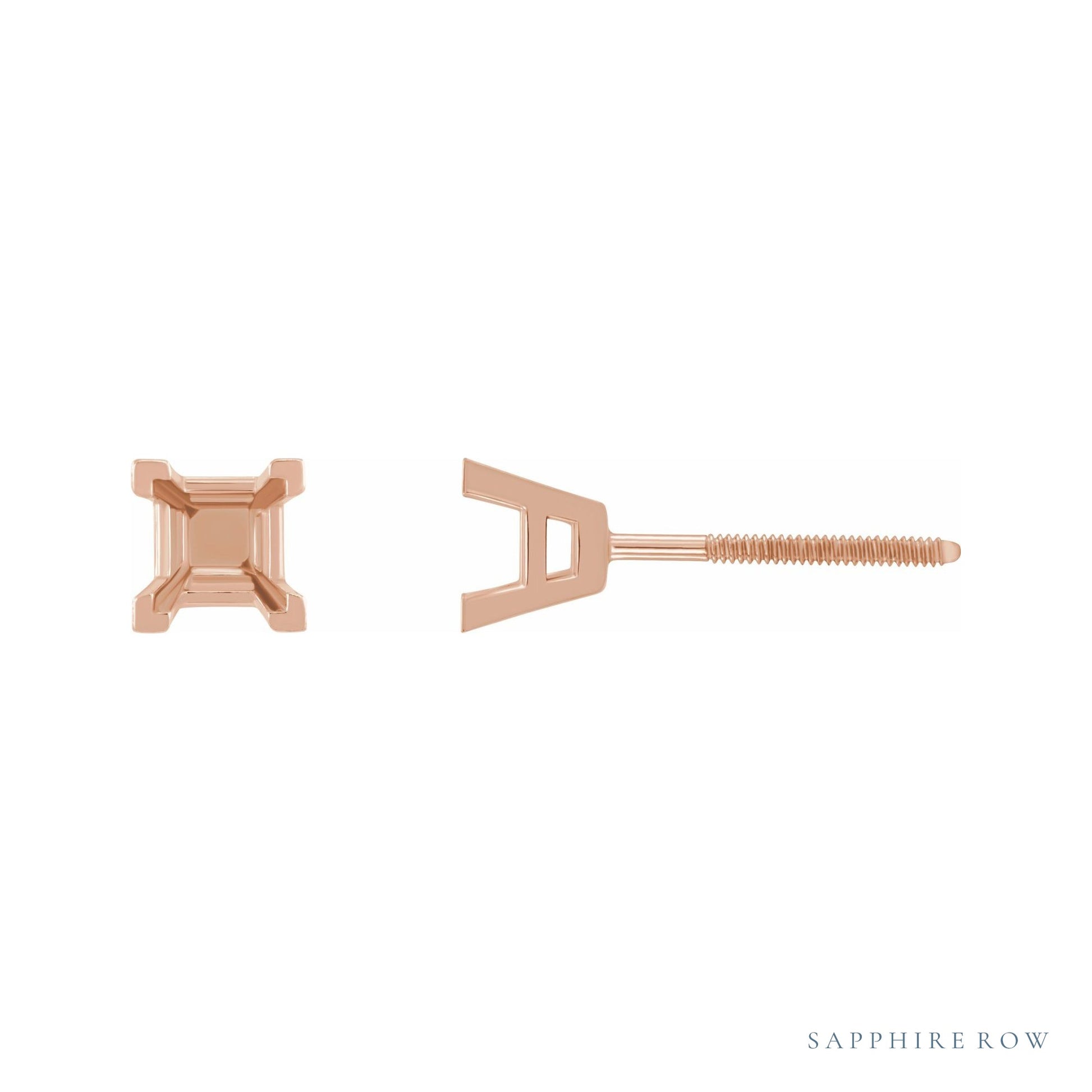 Sapphire Row Square V-End Stud Earrings setting in 14K Rose Gold, shown with a center stone (sold separately)