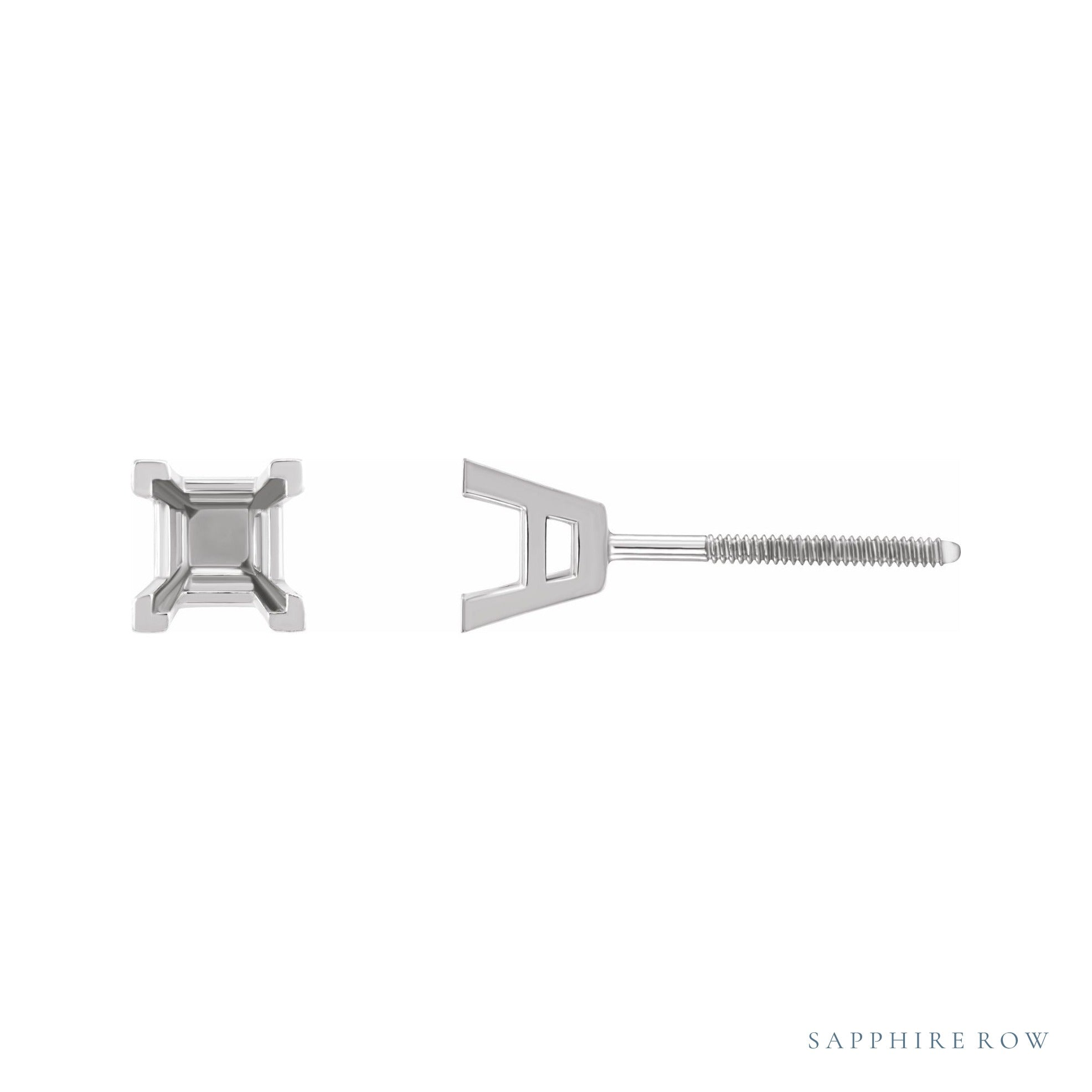 Sapphire Row Square V-End Stud Earrings setting in 14K White Gold, shown with a center stone (sold separately)