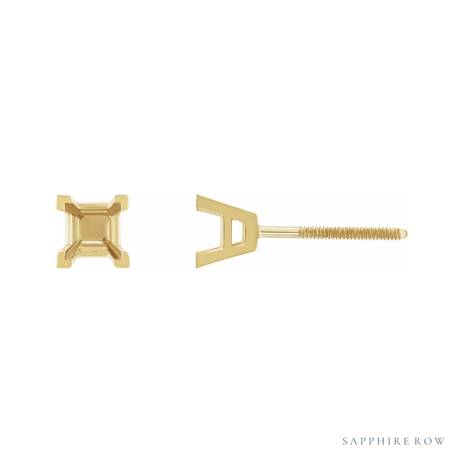 Sapphire Row Square V-End Stud Earrings setting in 14K Yellow Gold, shown with a center stone (sold separately)