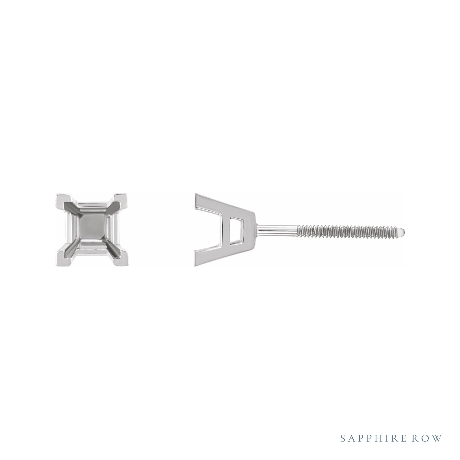 Sapphire Row Square V-End Stud Earrings setting in Platinum, shown with a center stone (sold separately)