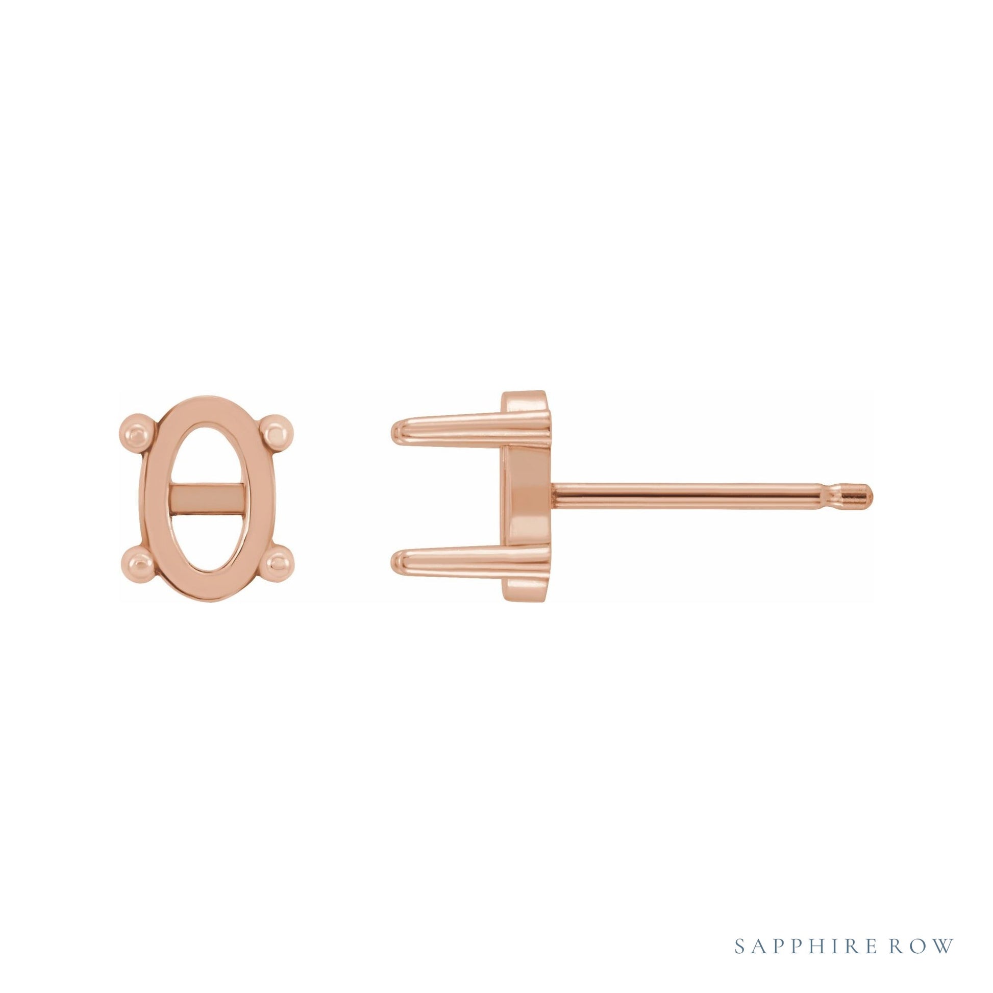 Sapphire Row Oval 4-Prong Cabochon Earrings setting in 14K Rose Gold, shown with a center stone (sold separately)