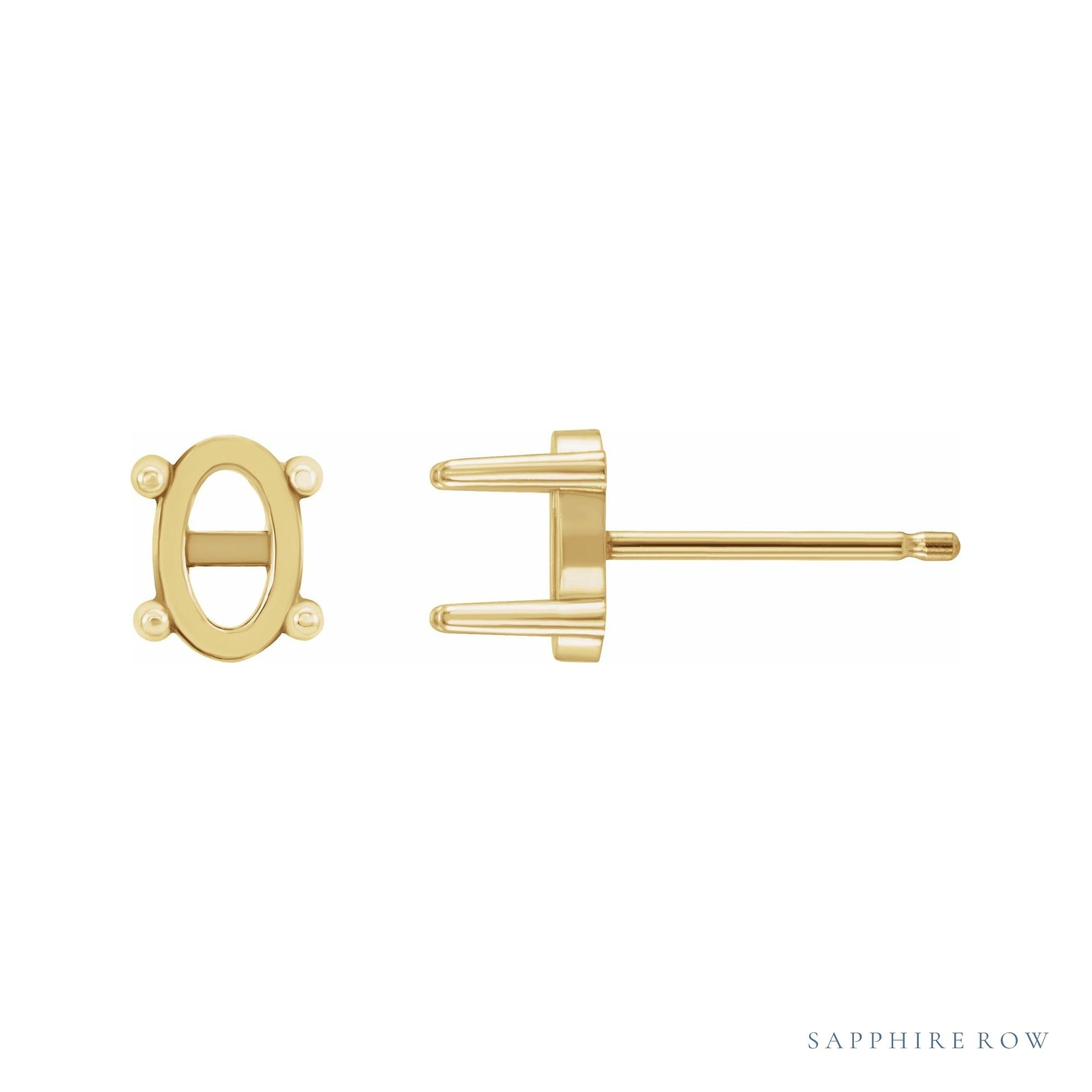 Sapphire Row Oval 4-Prong Cabochon Earrings setting in 14K Yellow Gold, shown with a center stone (sold separately)