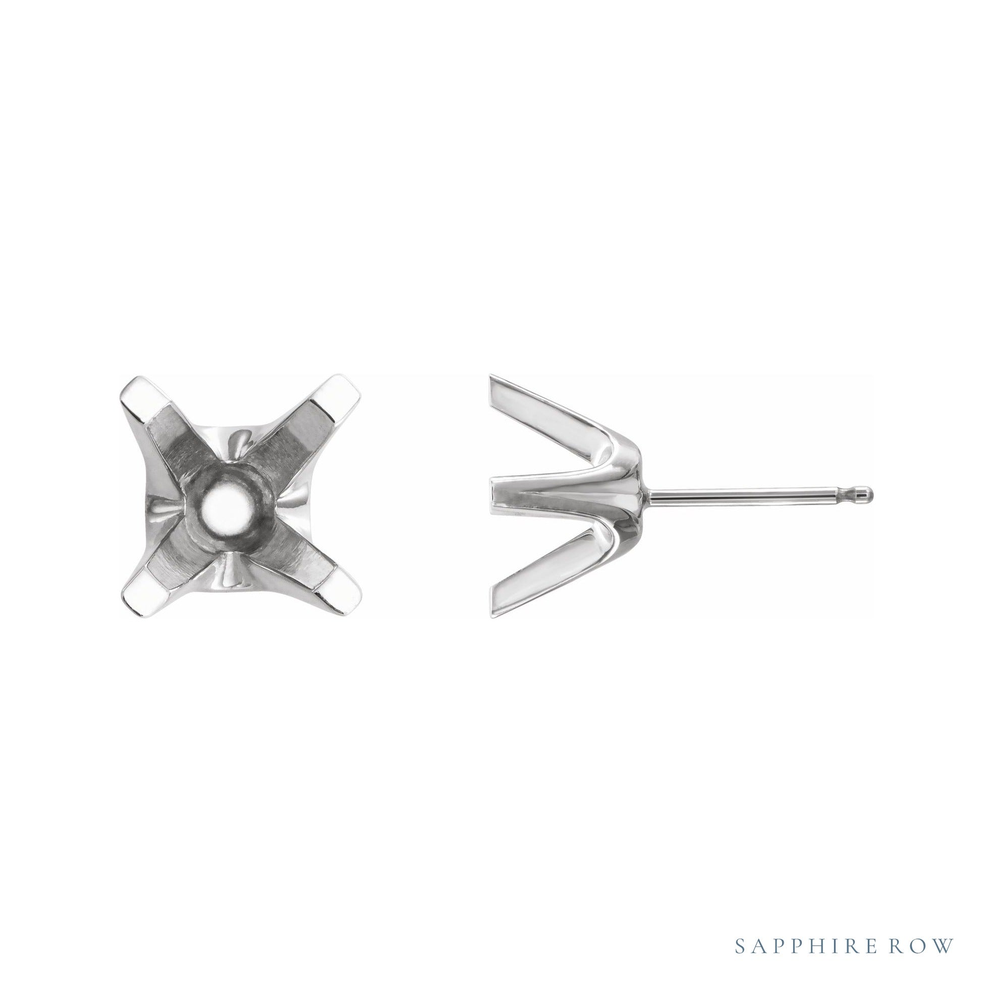 Sapphire Row Round 4-Prong Stud Earrings setting in 14K White Gold, shown with a center stone (sold separately)