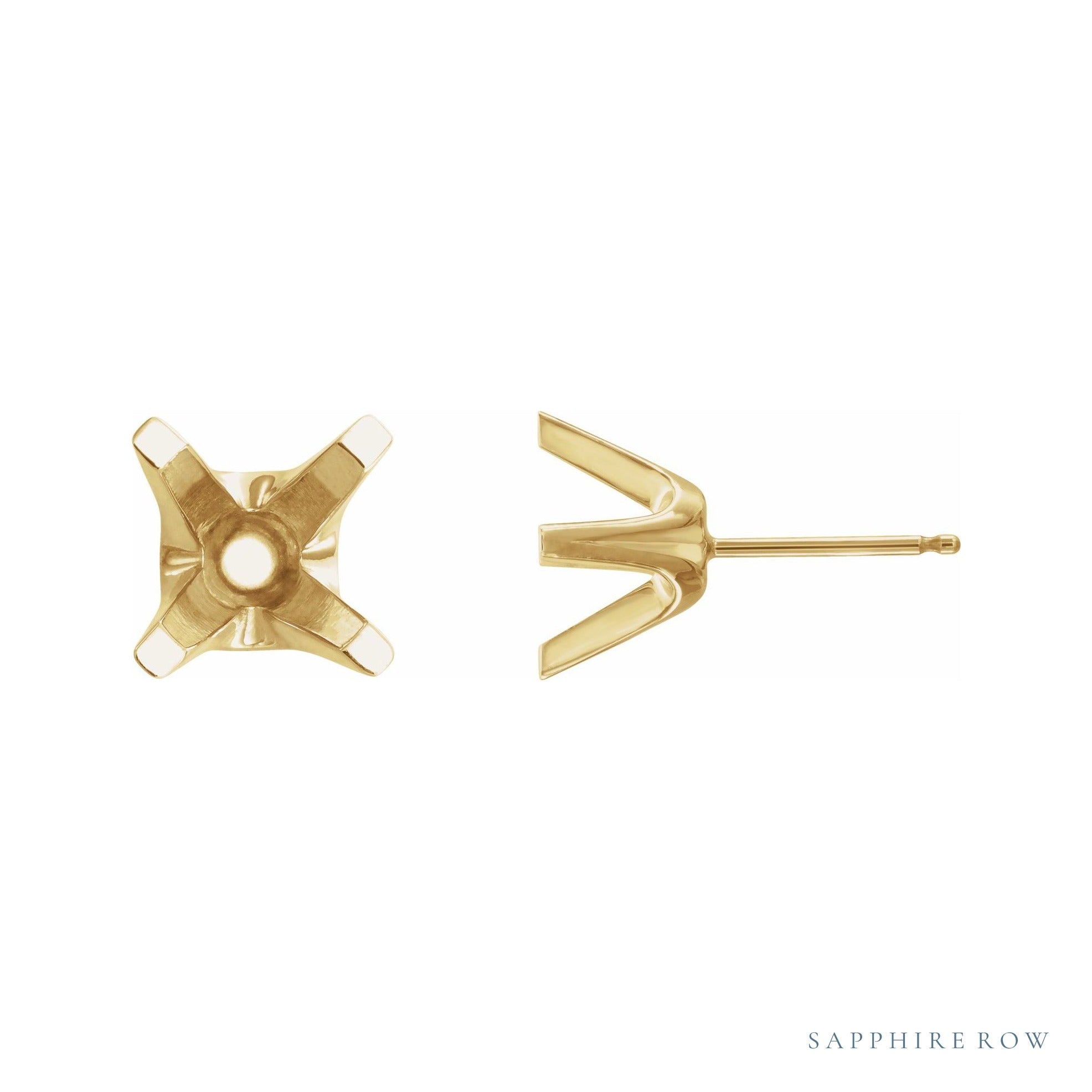 Sapphire Row Round 4-Prong Stud Earrings setting in 14K Yellow Gold, shown with a center stone (sold separately)