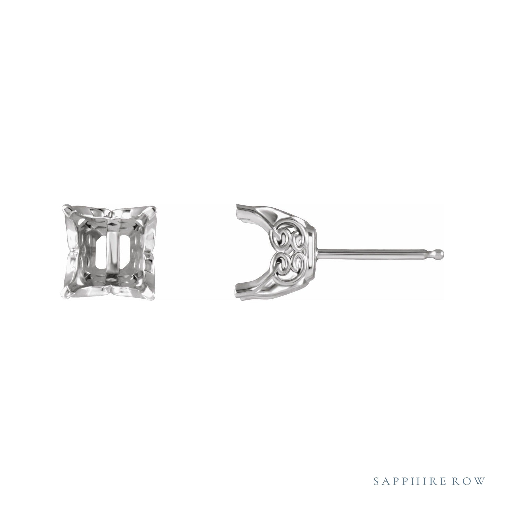 Sapphire Row Square 4-Prong Lace-Style Earrings setting in 14K White Gold, shown with a center stone (sold separately)