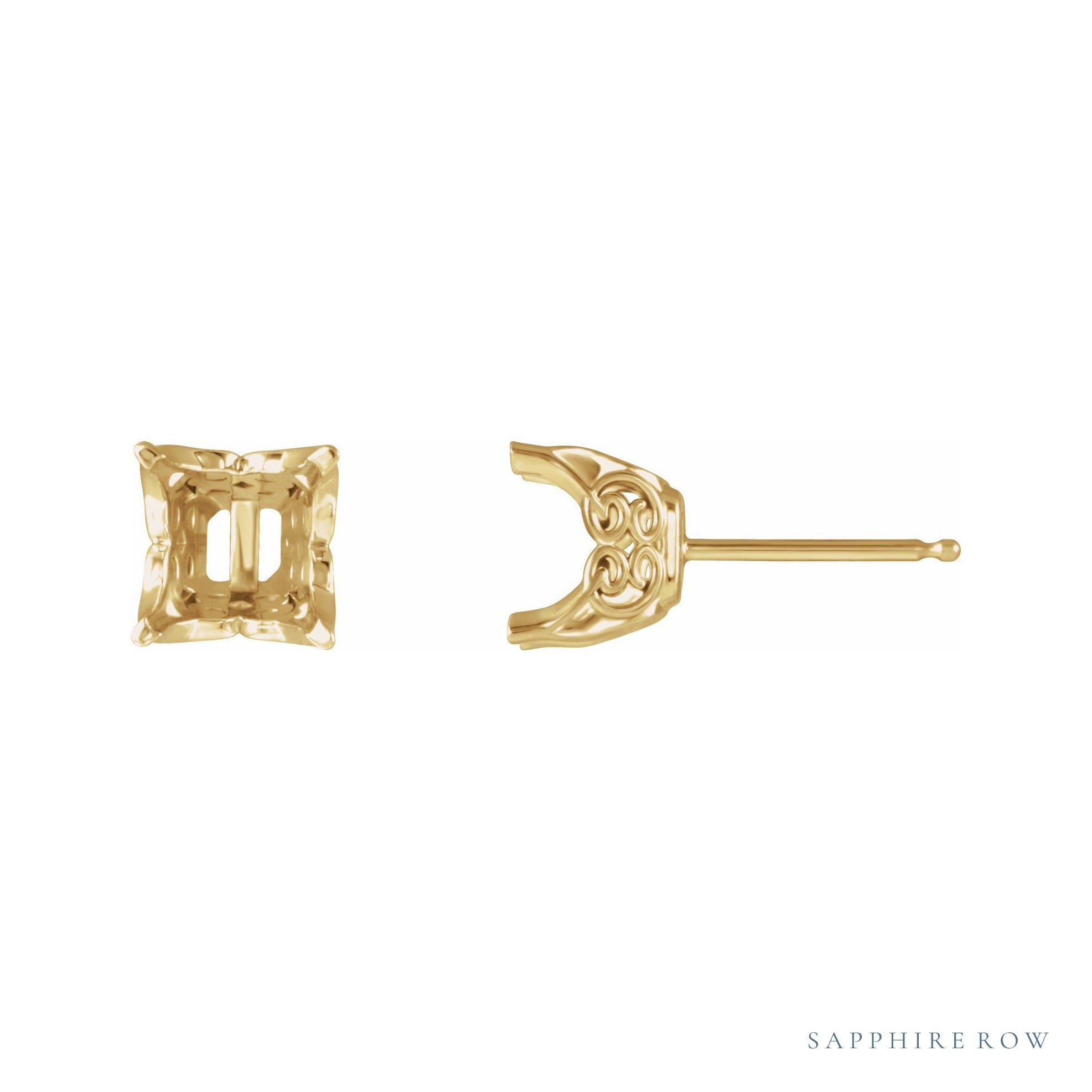 Sapphire Row Square 4-Prong Lace-Style Earrings setting in 14K Yellow Gold, shown with a center stone (sold separately)