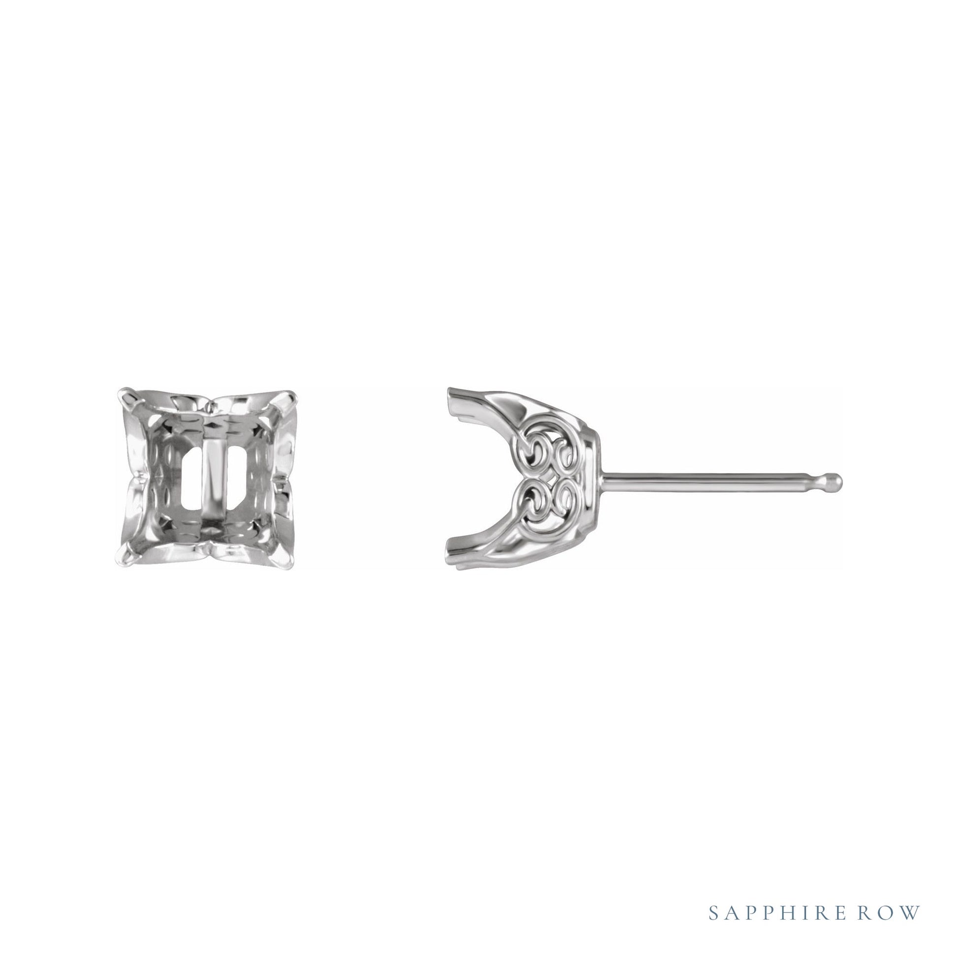 Sapphire Row Square 4-Prong Lace-Style Earrings setting in Platinum, shown with a center stone (sold separately)