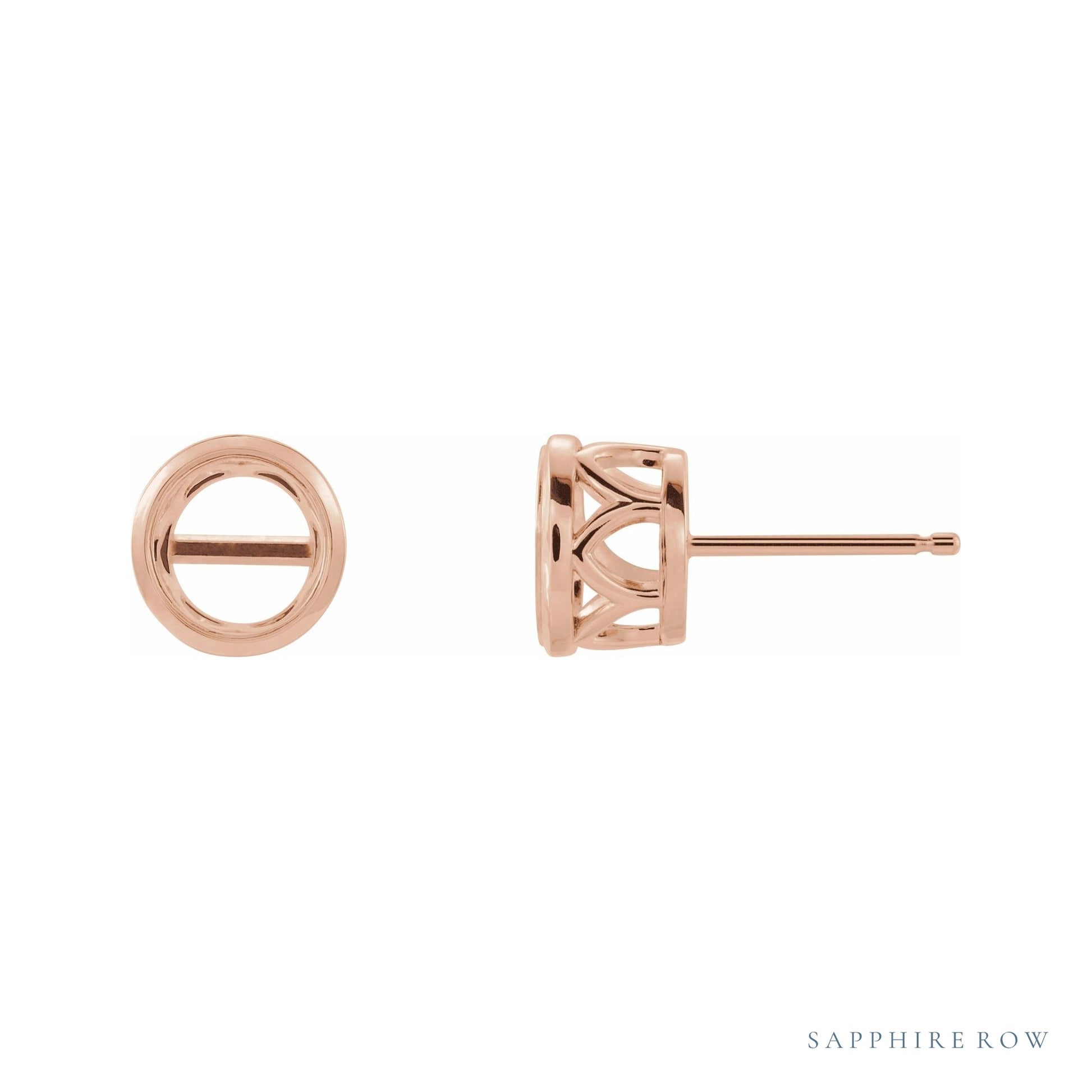 Sapphire Row Round Bezel-Set Stud Earrings setting in 14K Rose Gold, shown with a center stone (sold separately)