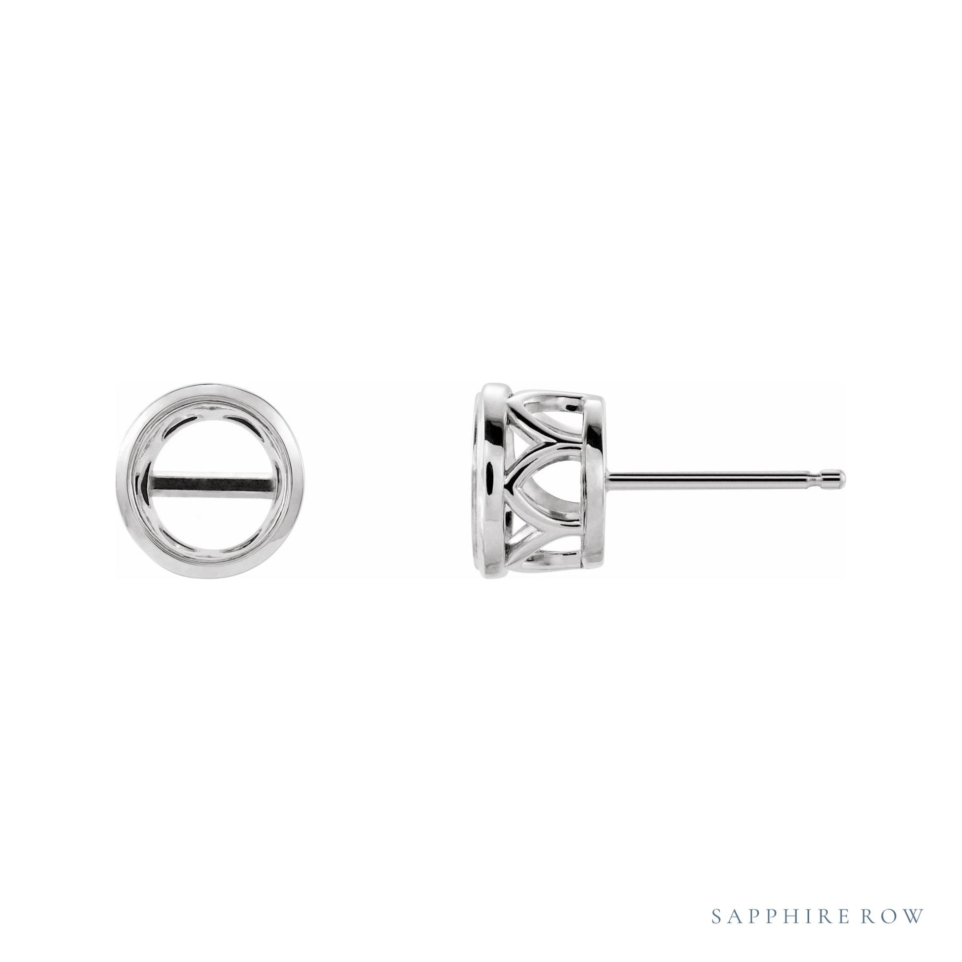 Sapphire Row Round Bezel-Set Stud Earrings setting in 14K White Gold, shown with a center stone (sold separately)