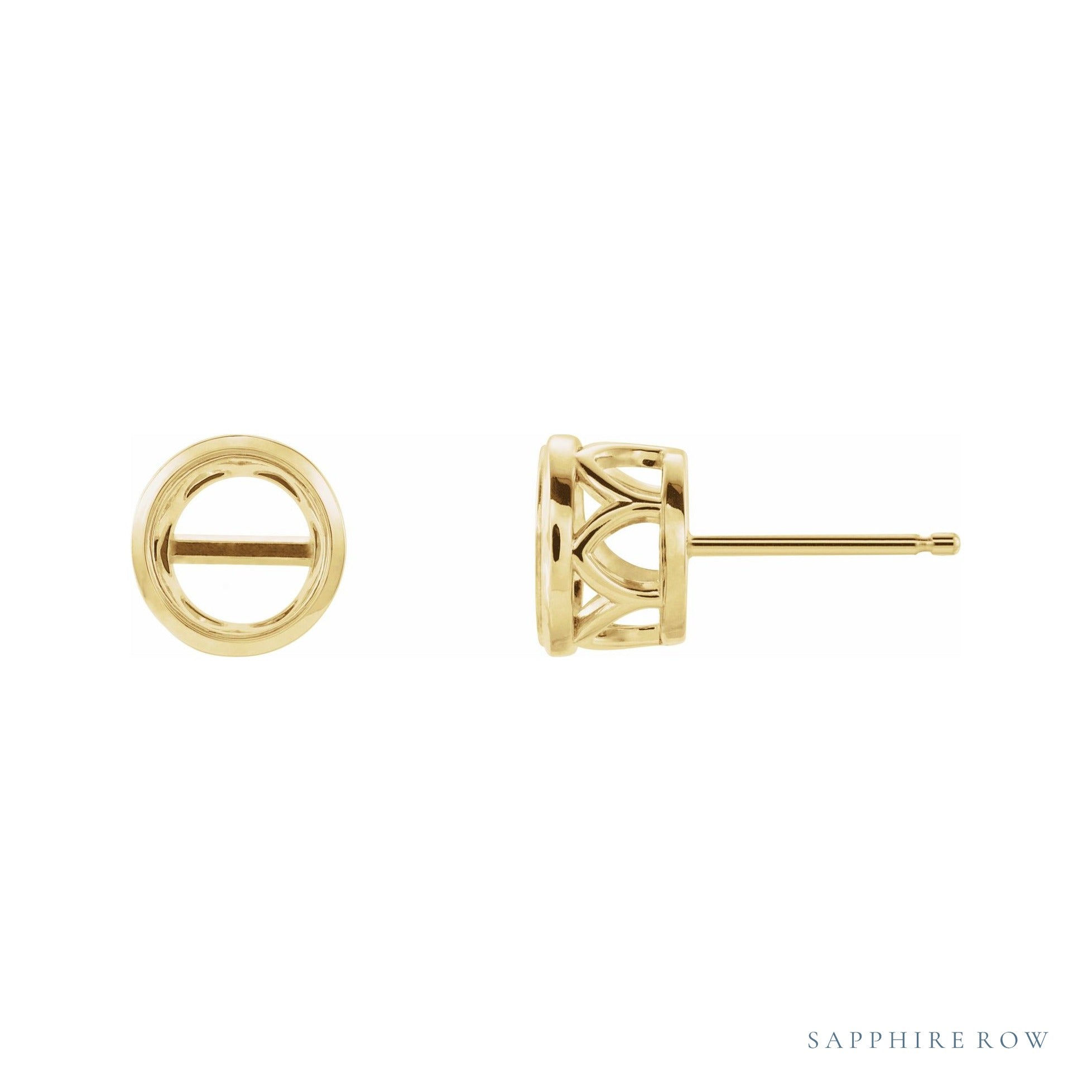 Sapphire Row Round Bezel-Set Stud Earrings setting in 14K Yellow Gold, shown with a center stone (sold separately)