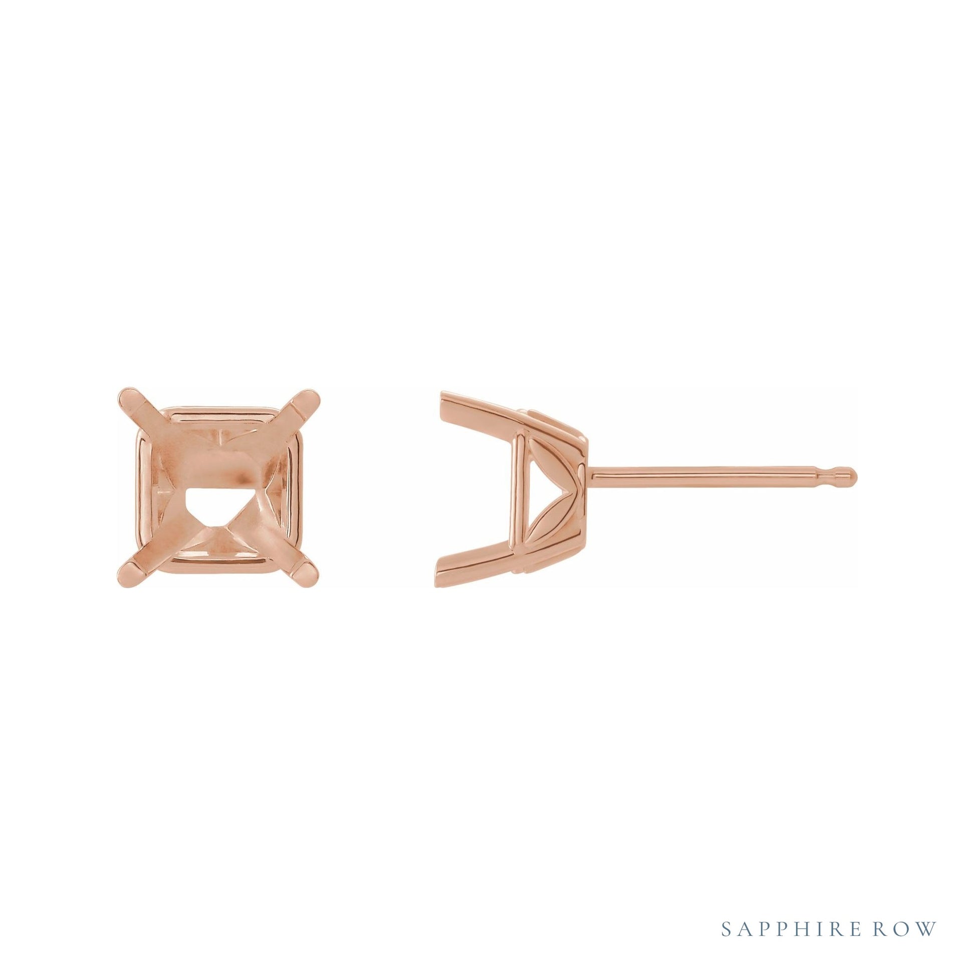 Sapphire Row Square 4-Prong Floral Stud Earrings setting in 14K Rose Gold, shown with a center stone (sold separately)
