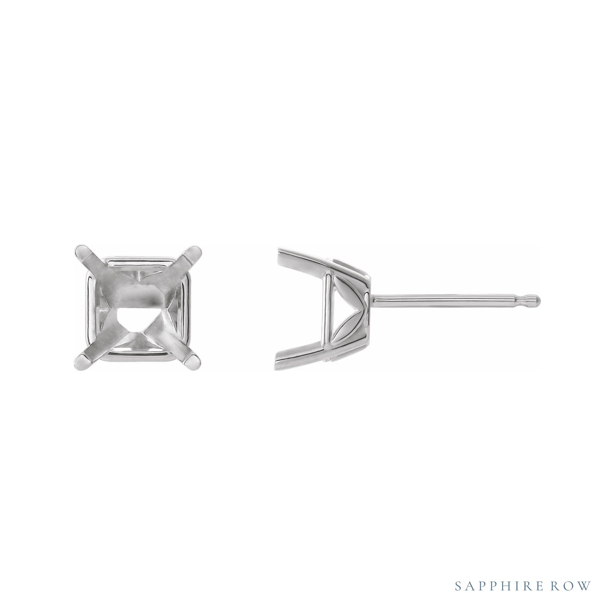Sapphire Row Square 4-Prong Floral Stud Earrings setting in 14K White Gold, shown with a center stone (sold separately)