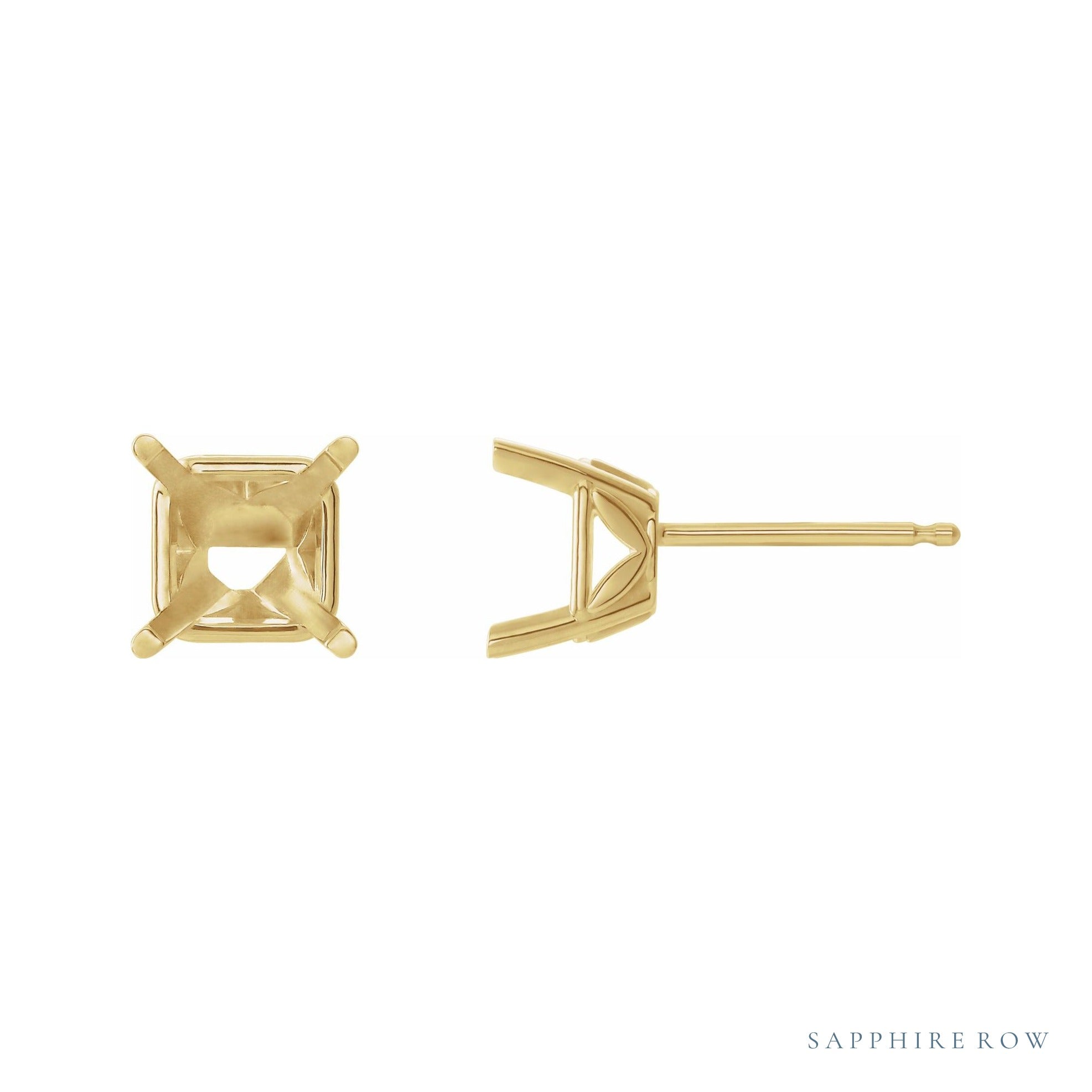Sapphire Row Square 4-Prong Floral Stud Earrings setting in 14K Yellow Gold, shown with a center stone (sold separately)