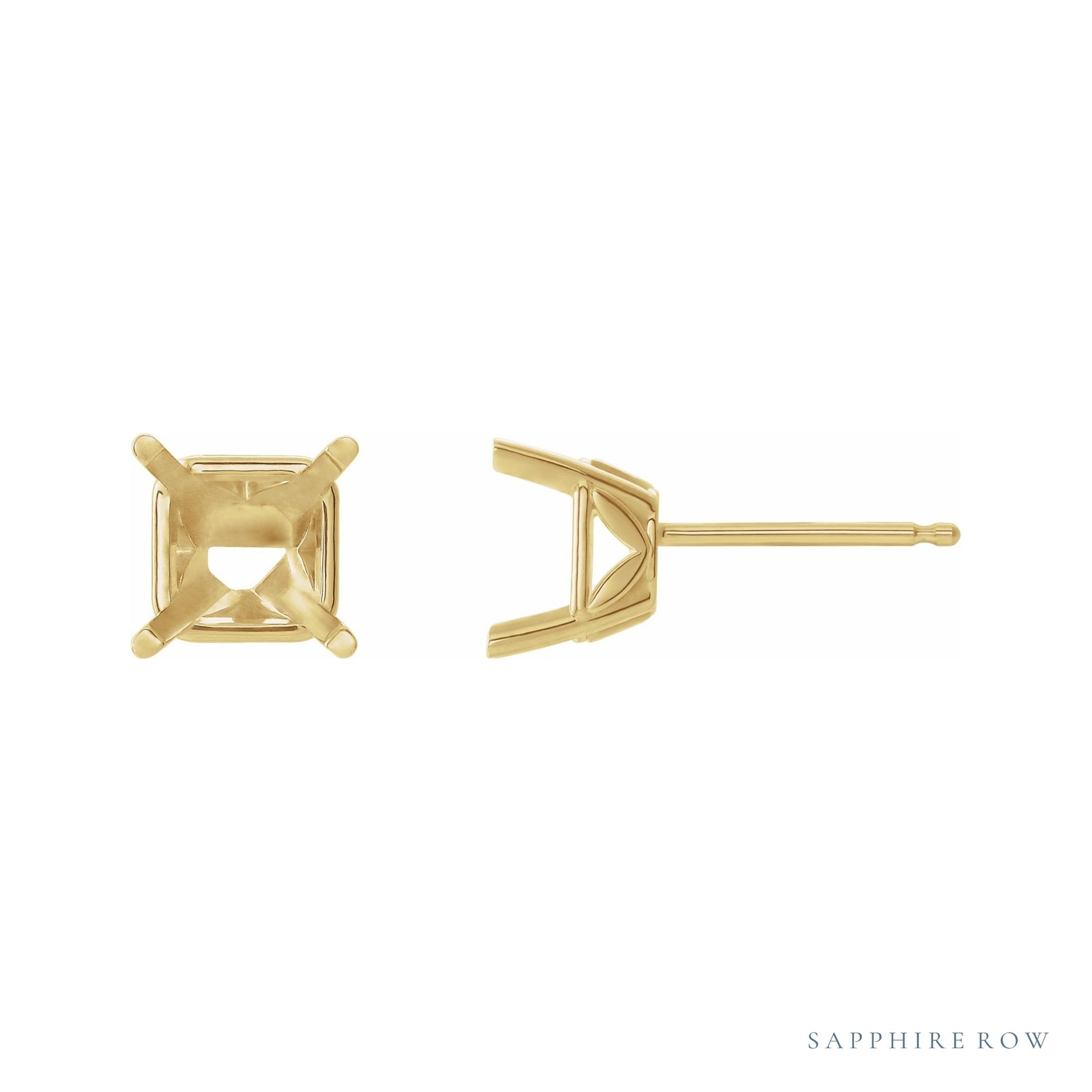 Sapphire Row Square 4-Prong Floral Stud Earrings setting in 14K Yellow Gold, shown with a center stone (sold separately)