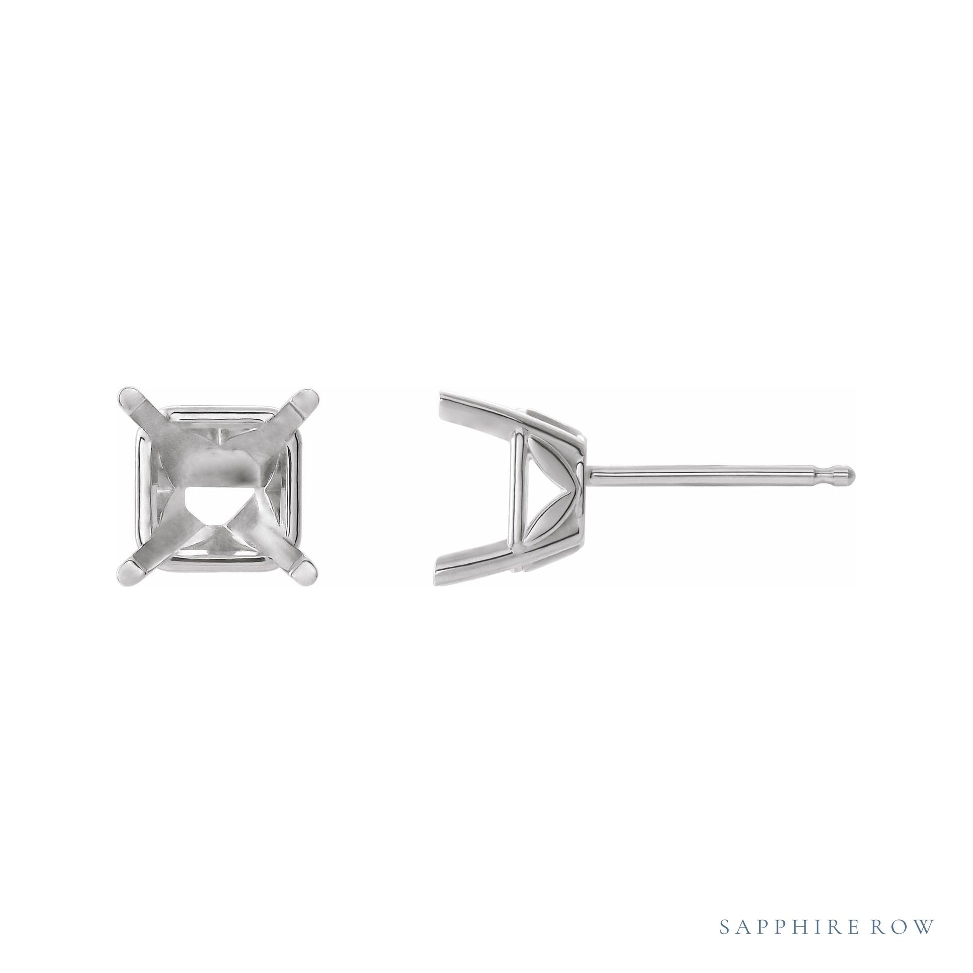 Sapphire Row Square 4-Prong Floral Stud Earrings setting in Platinum, shown with a center stone (sold separately)