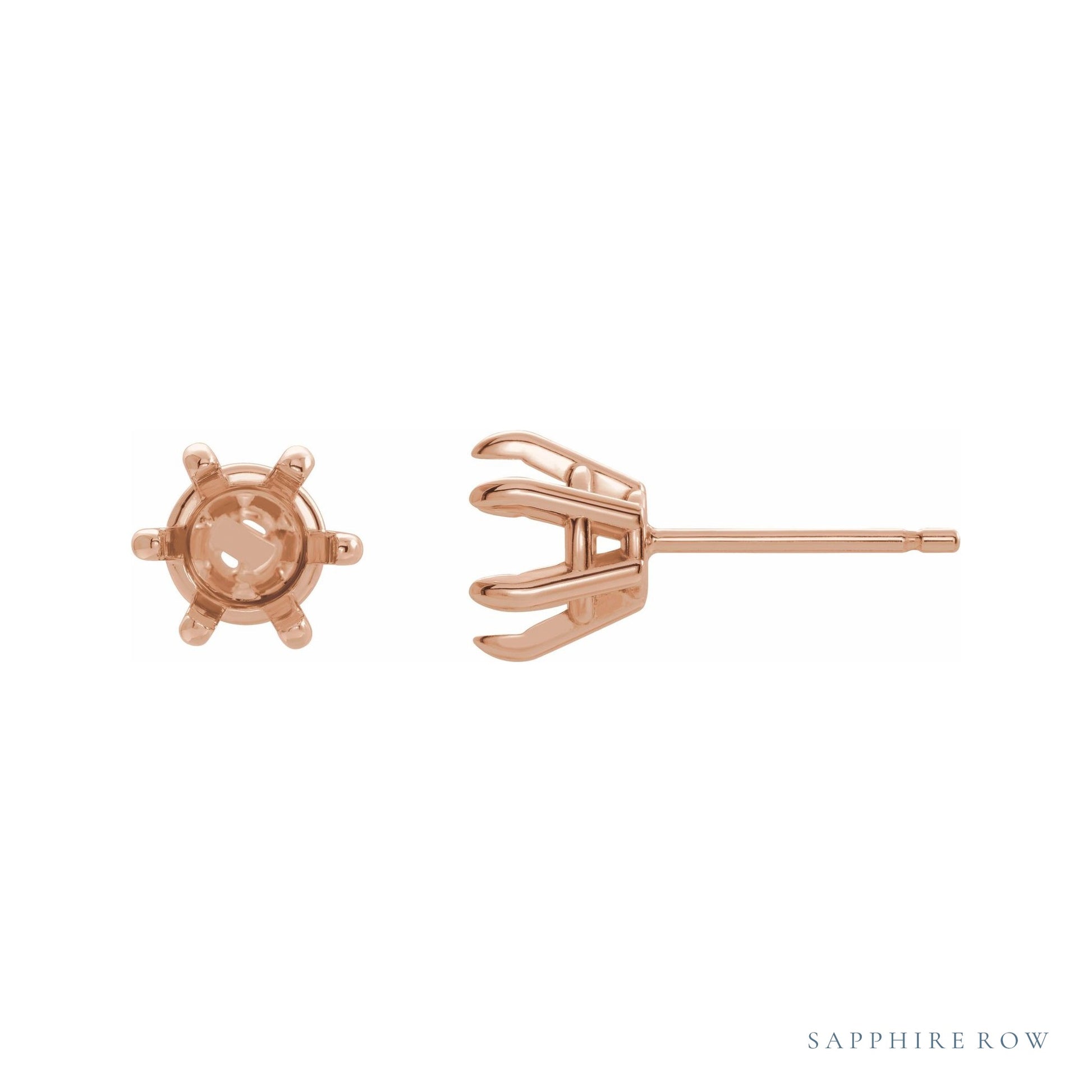 Sapphire Row Round Claw-Prong Stud Earrings setting in 14K Rose Gold, shown with a center stone (sold separately)