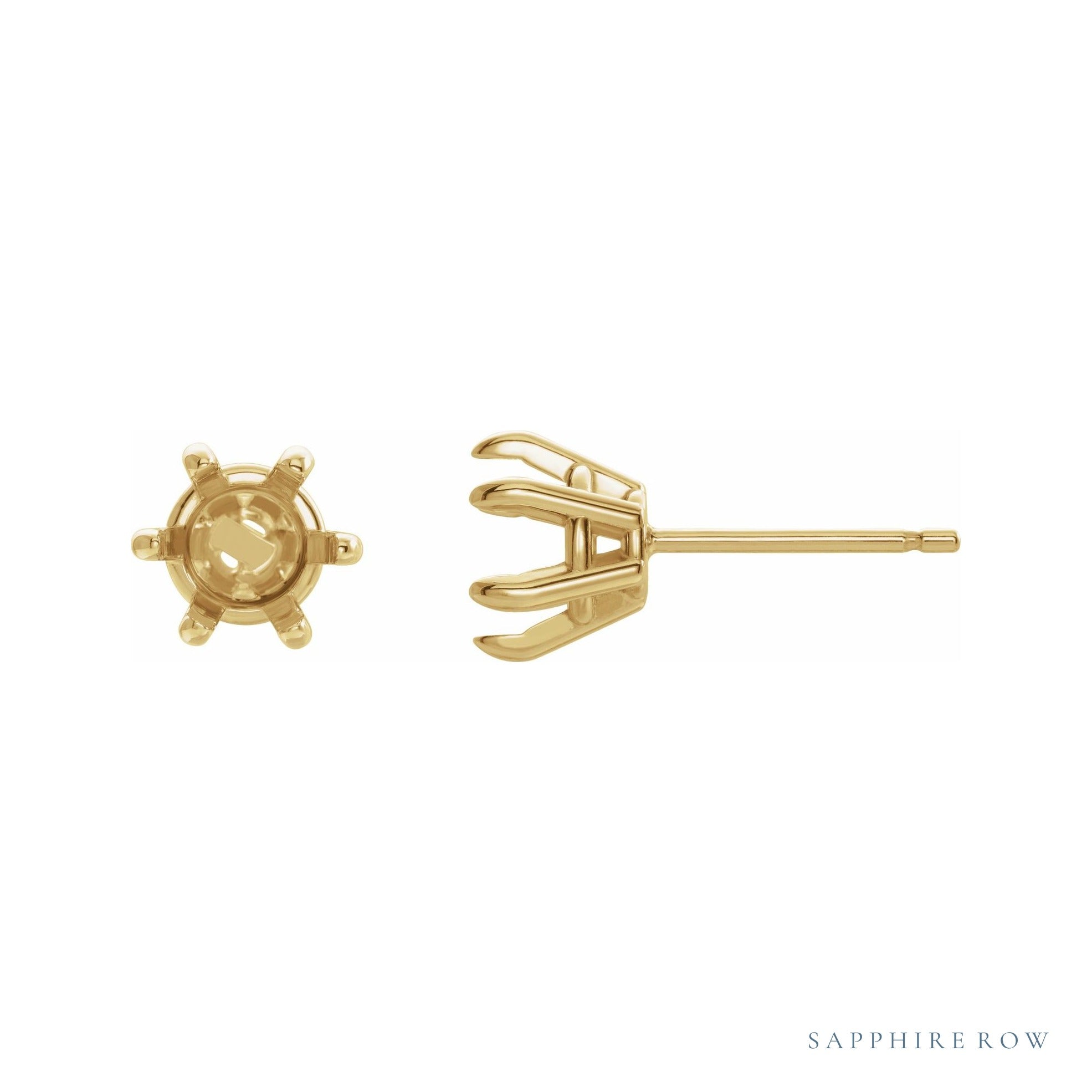 Sapphire Row Round Claw-Prong Stud Earrings setting in 14K Yellow Gold, shown with a center stone (sold separately)