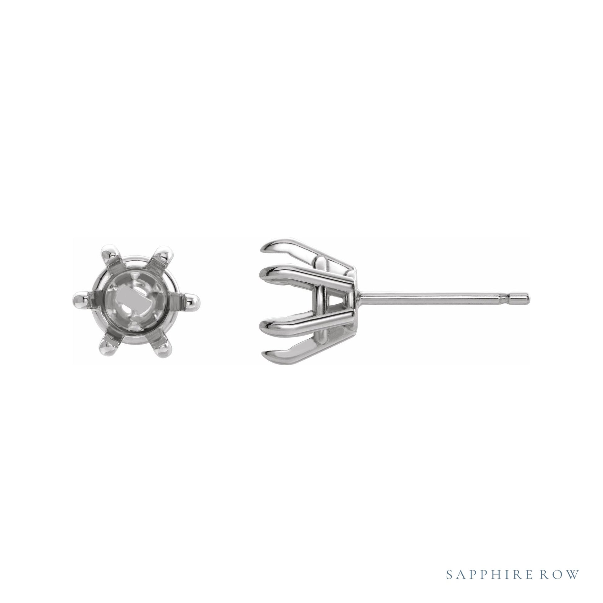 Sapphire Row Round Claw-Prong Stud Earrings setting in Platinum, shown with a center stone (sold separately)