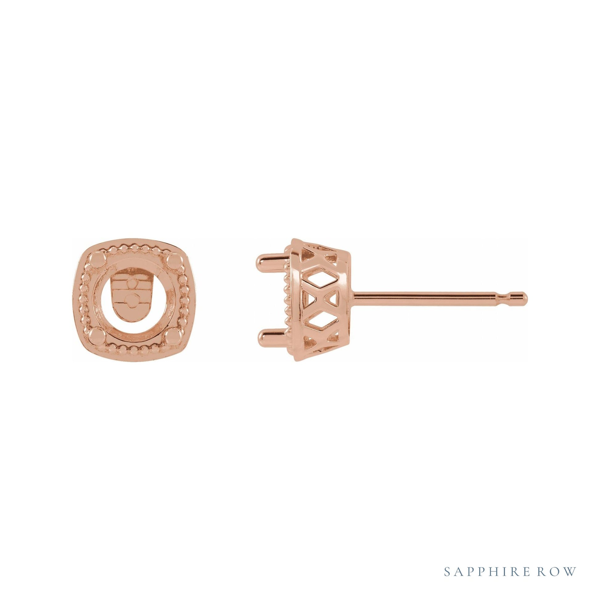 Sapphire Row Round 4-Prong Earrings setting in 14K Rose Gold, shown with a center stone (sold separately)