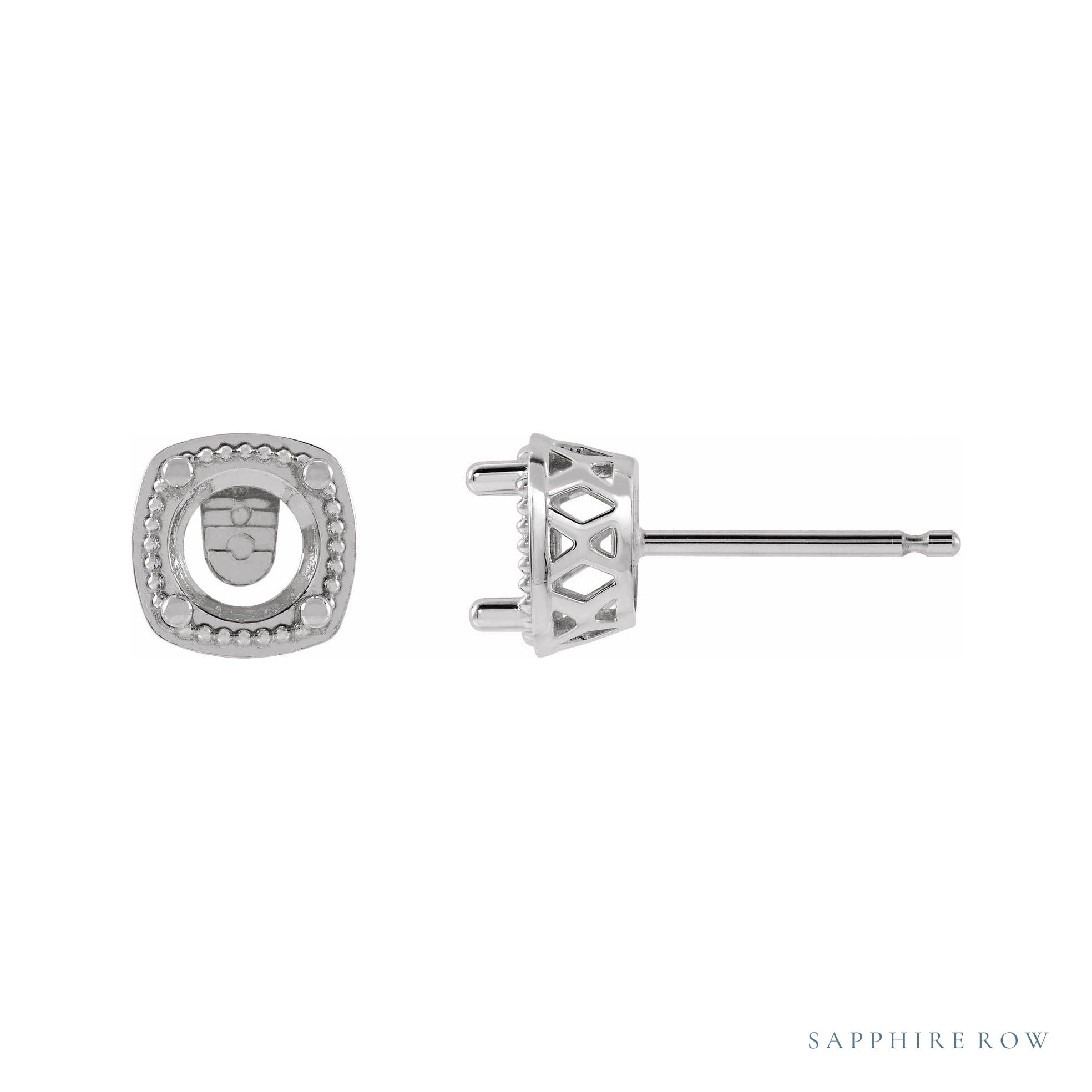 Sapphire Row Round 4-Prong Earrings setting in 14K White Gold, shown with a center stone (sold separately)