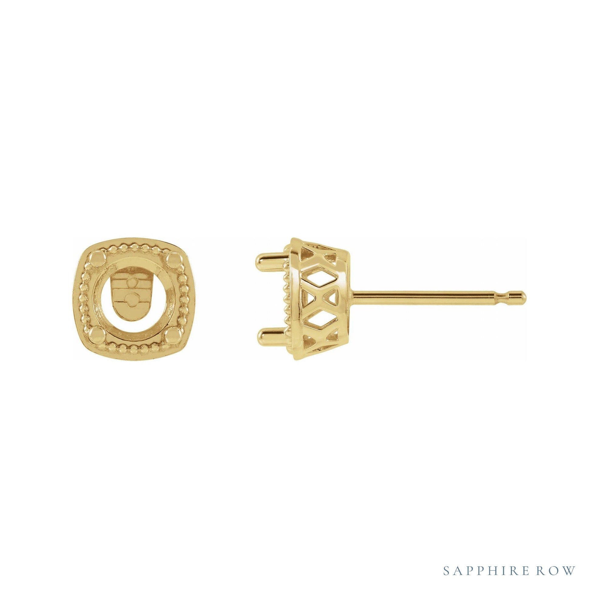Sapphire Row Round 4-Prong Earrings setting in 14K Yellow Gold, shown with a center stone (sold separately)